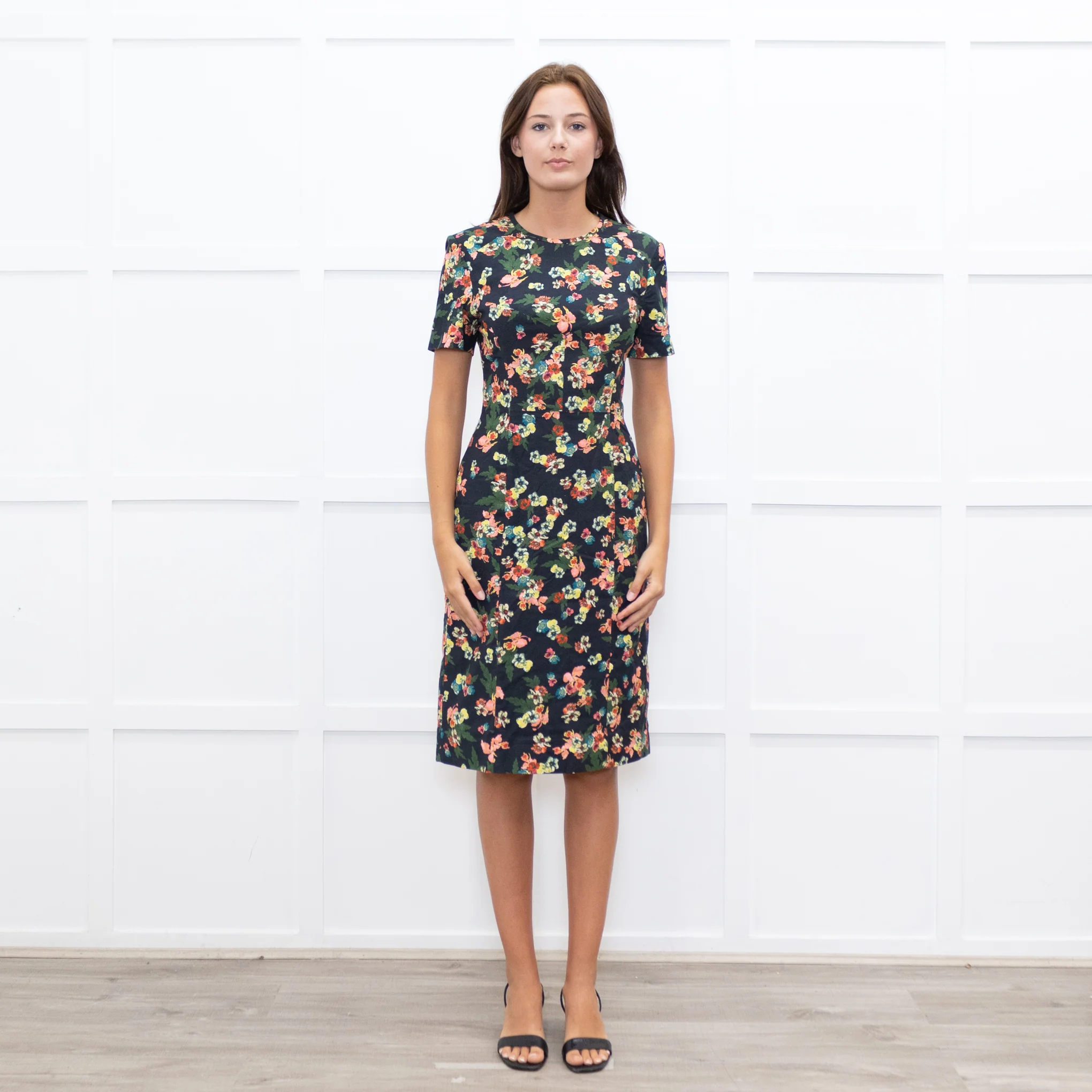 Erdem Navy Pink Red Yellow Blue Floral Cotton Blend Dress