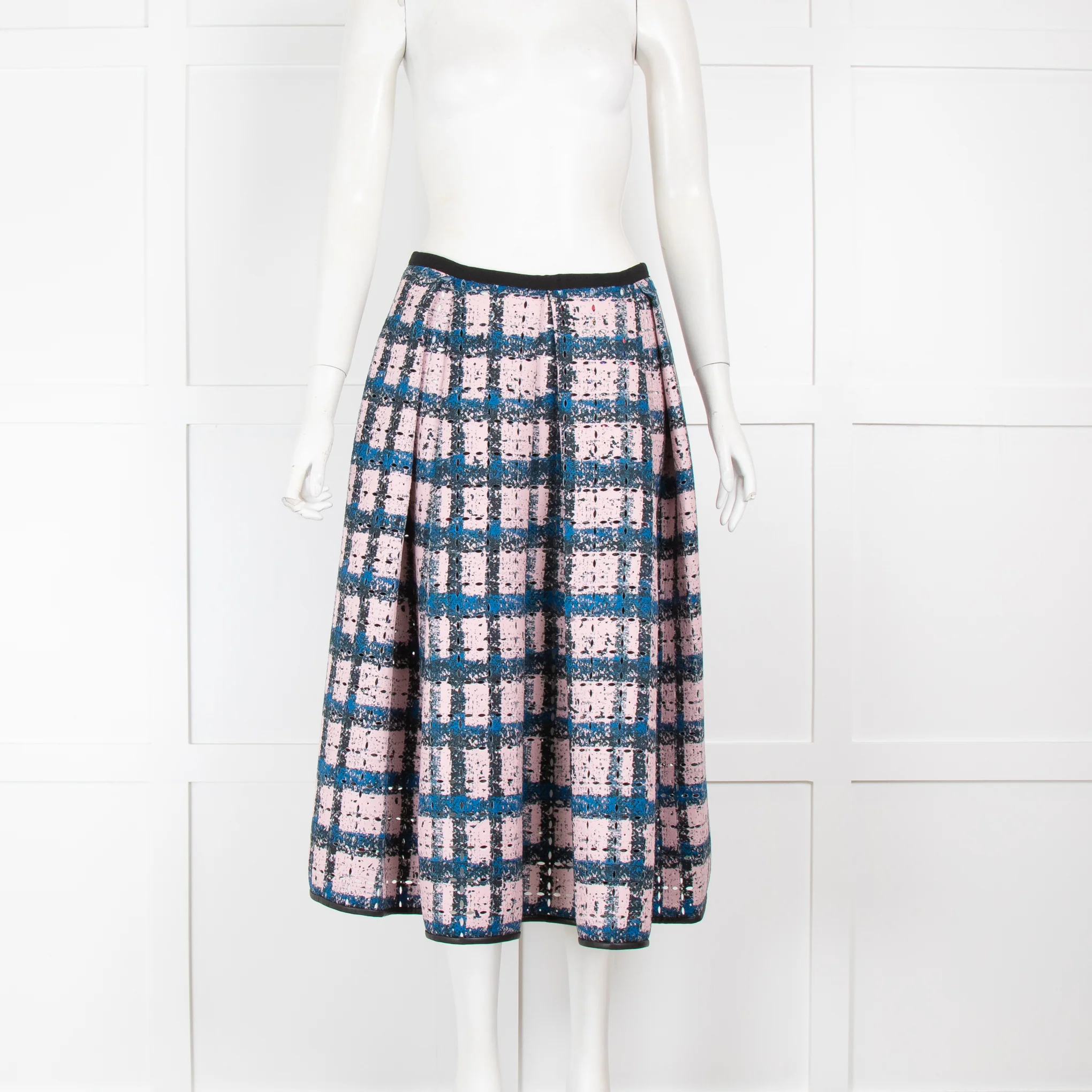Erdem Pink Teal Neoprene Laser Cut Full Midi Skirt - Image 3