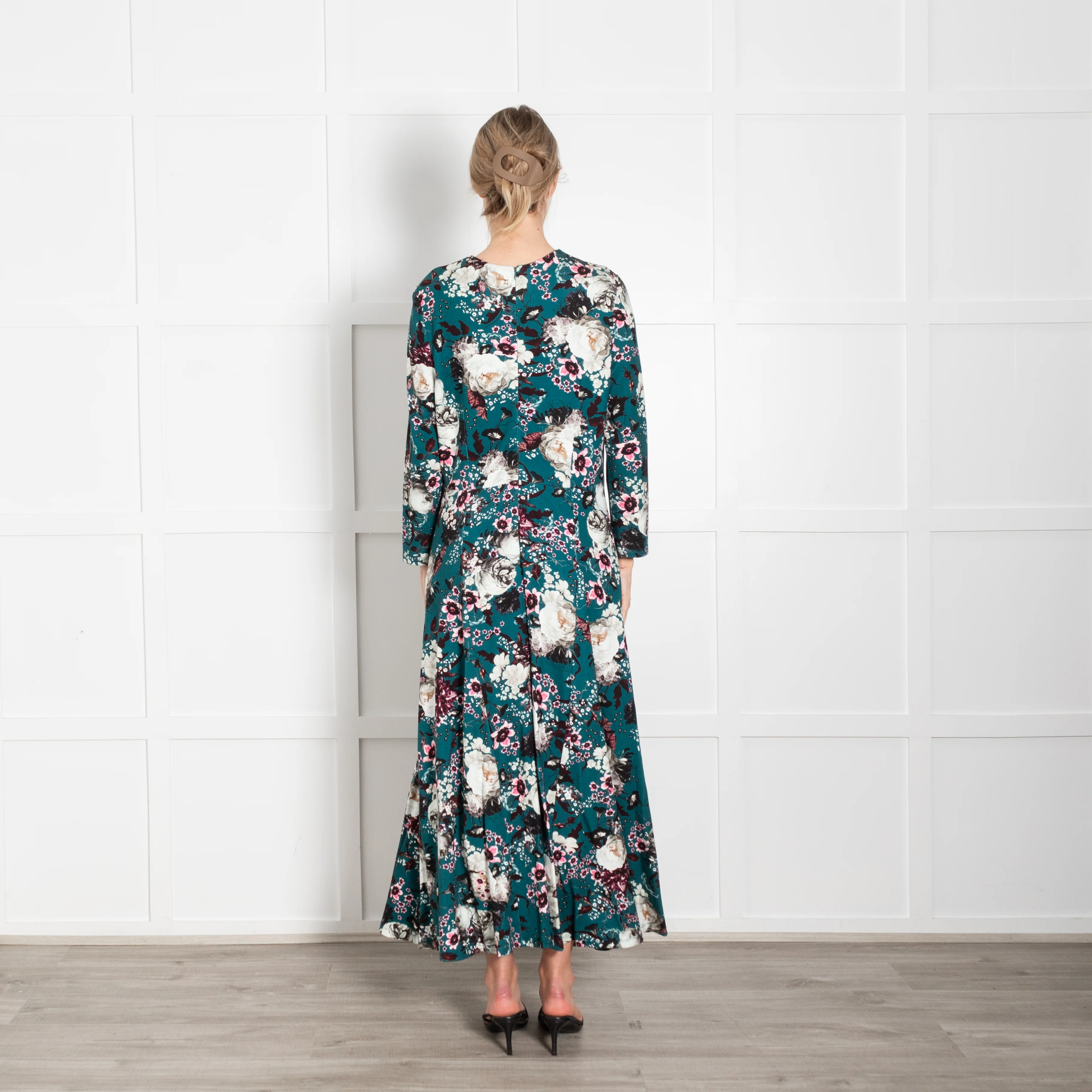 Erdem Teal White Pink Floral Jersey Maxi Dress - Image 5