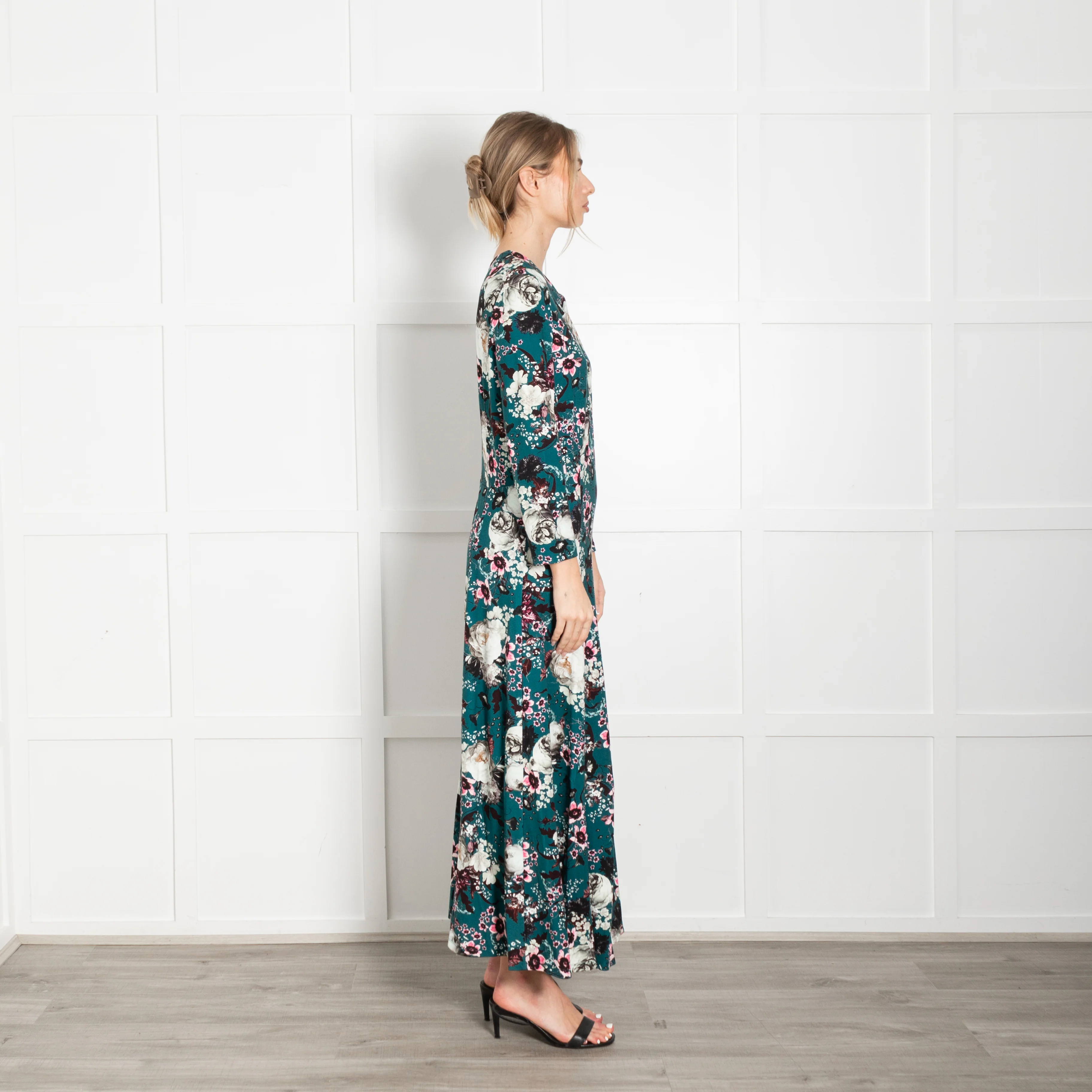 Erdem Teal White Pink Floral Jersey Maxi Dress - Image 6