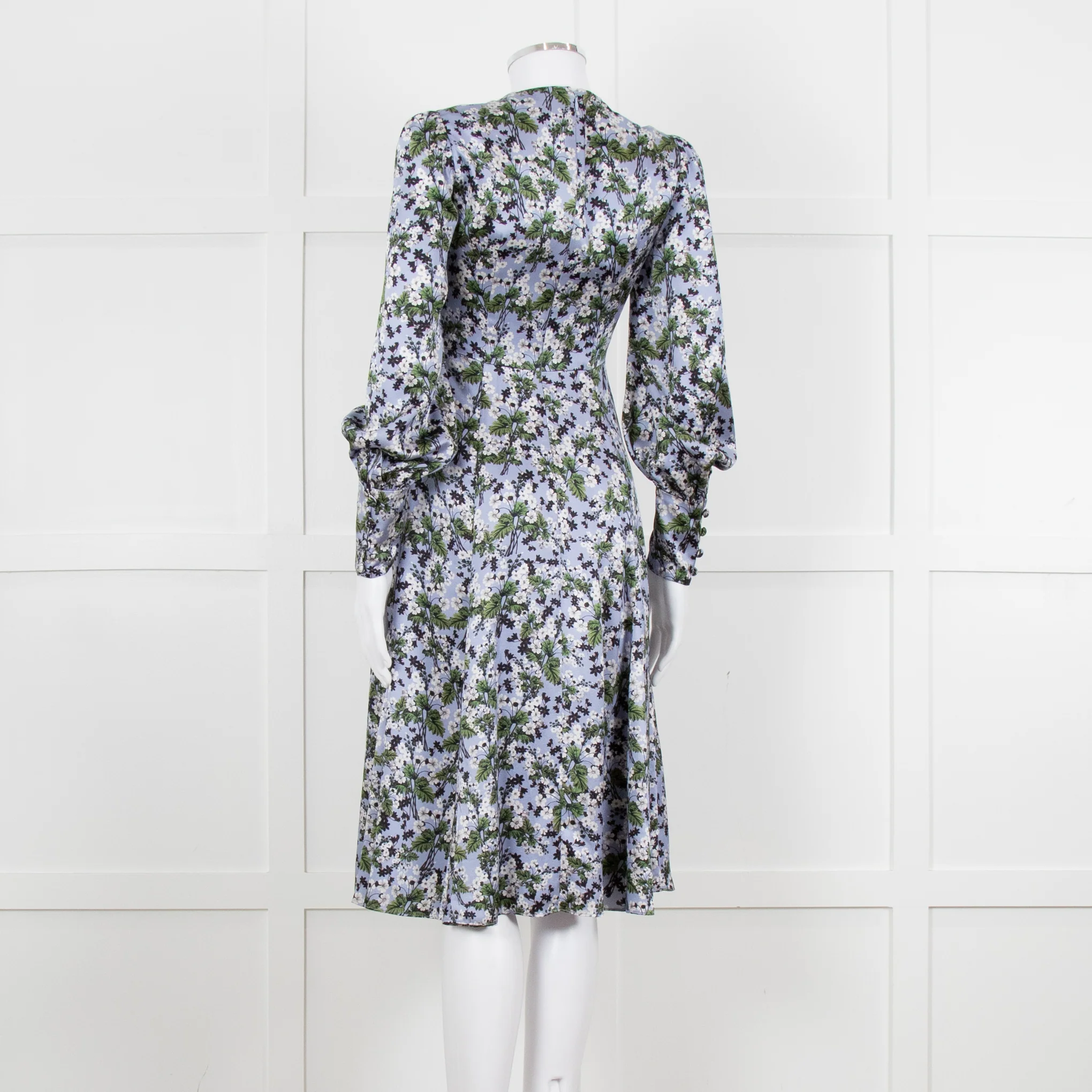 Erdem V Neck Blue Floral Silk Satin Midi Orisis Dress - Image 4
