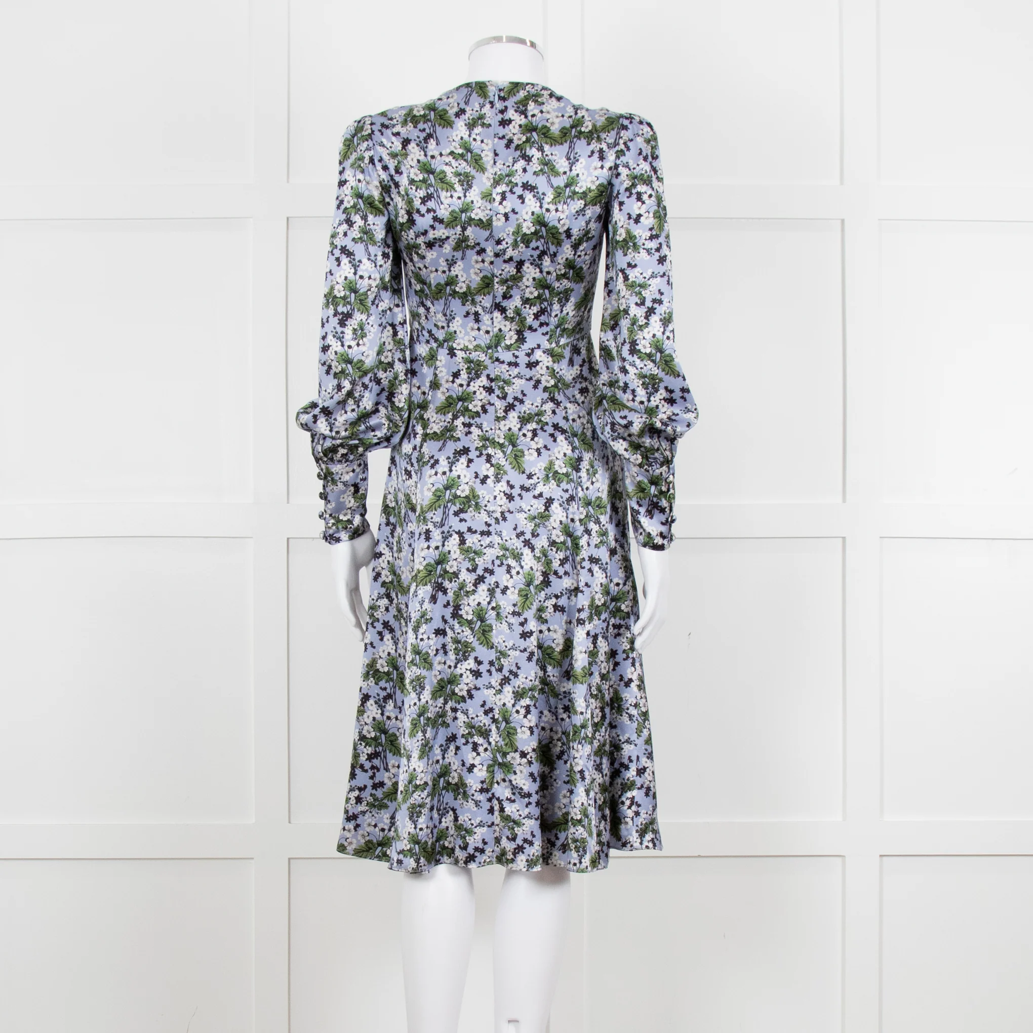 Erdem V Neck Blue Floral Silk Satin Midi Orisis Dress - Image 5