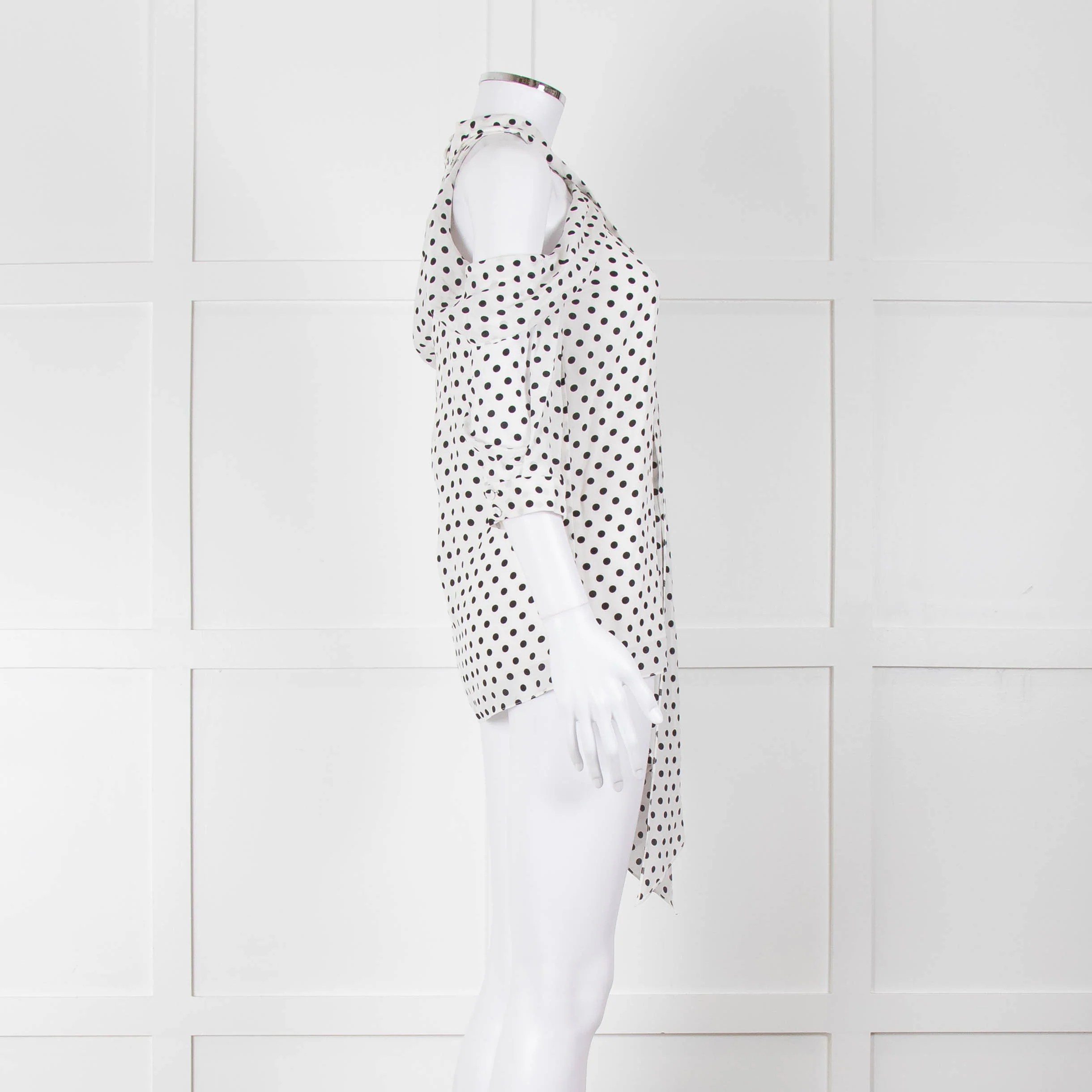 Erdem White Black Polka Dot Cut Out Shoulder Silk Top - Image 3