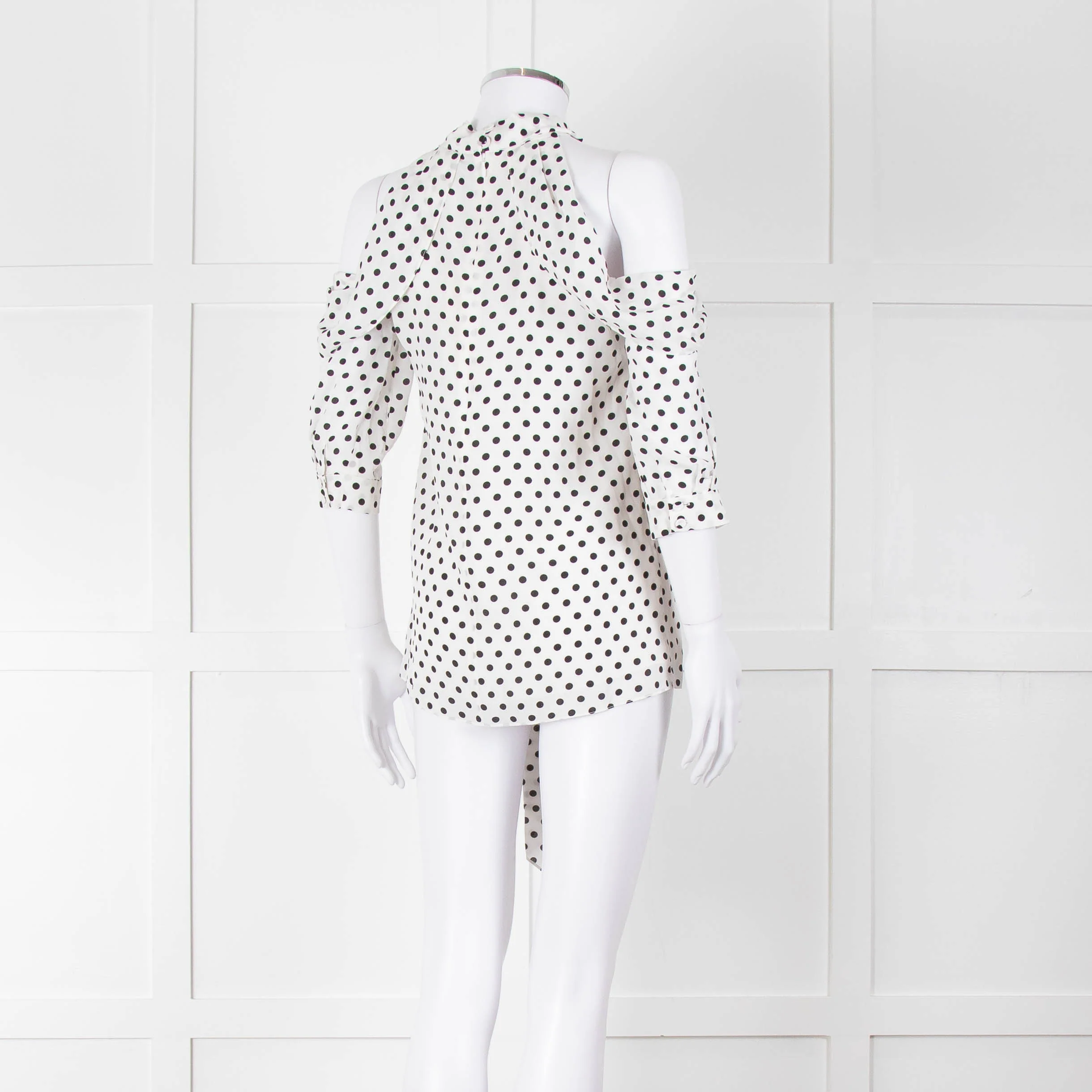 Erdem White Black Polka Dot Cut Out Shoulder Silk Top - Image 4