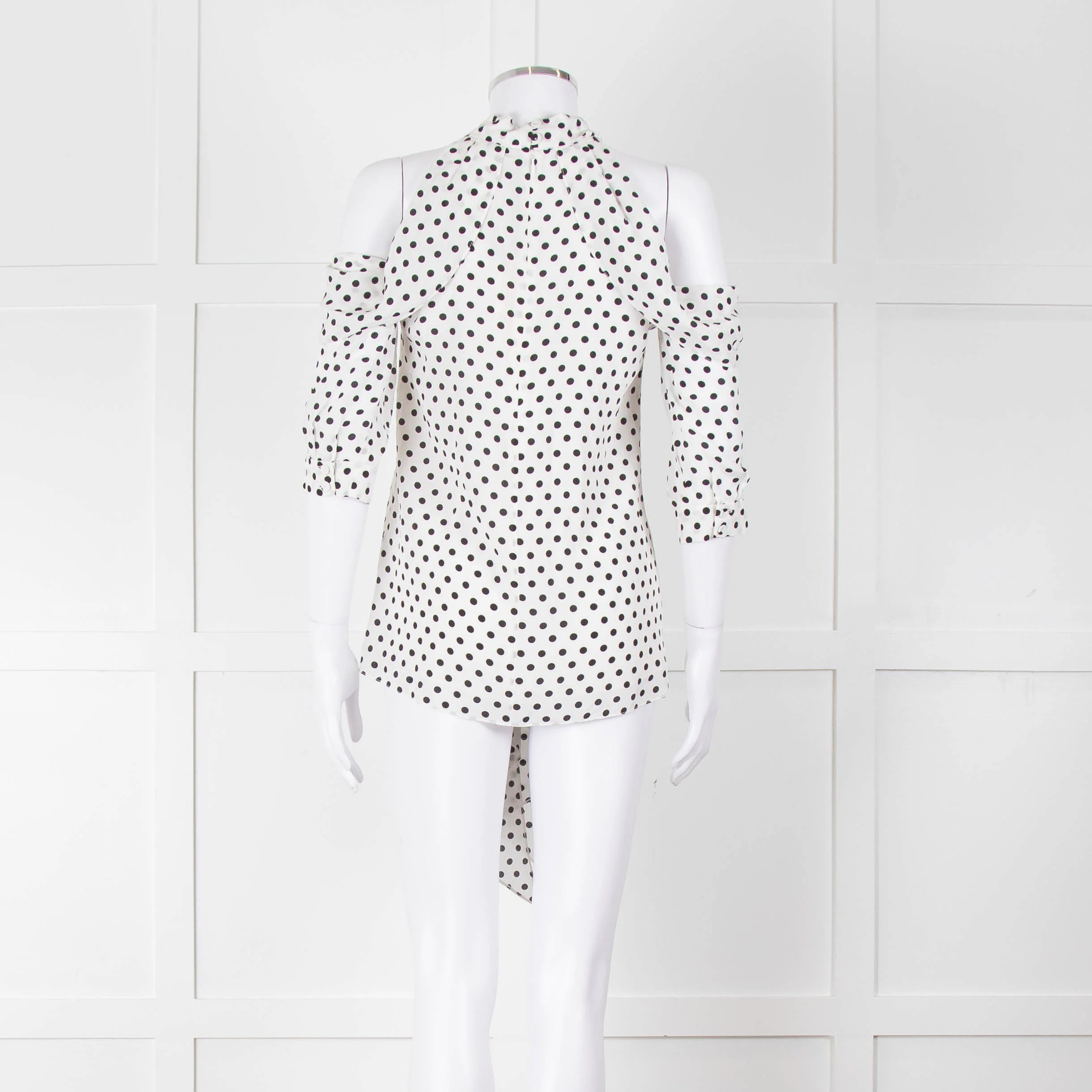 Erdem White Black Polka Dot Cut Out Shoulder Silk Top - Image 5