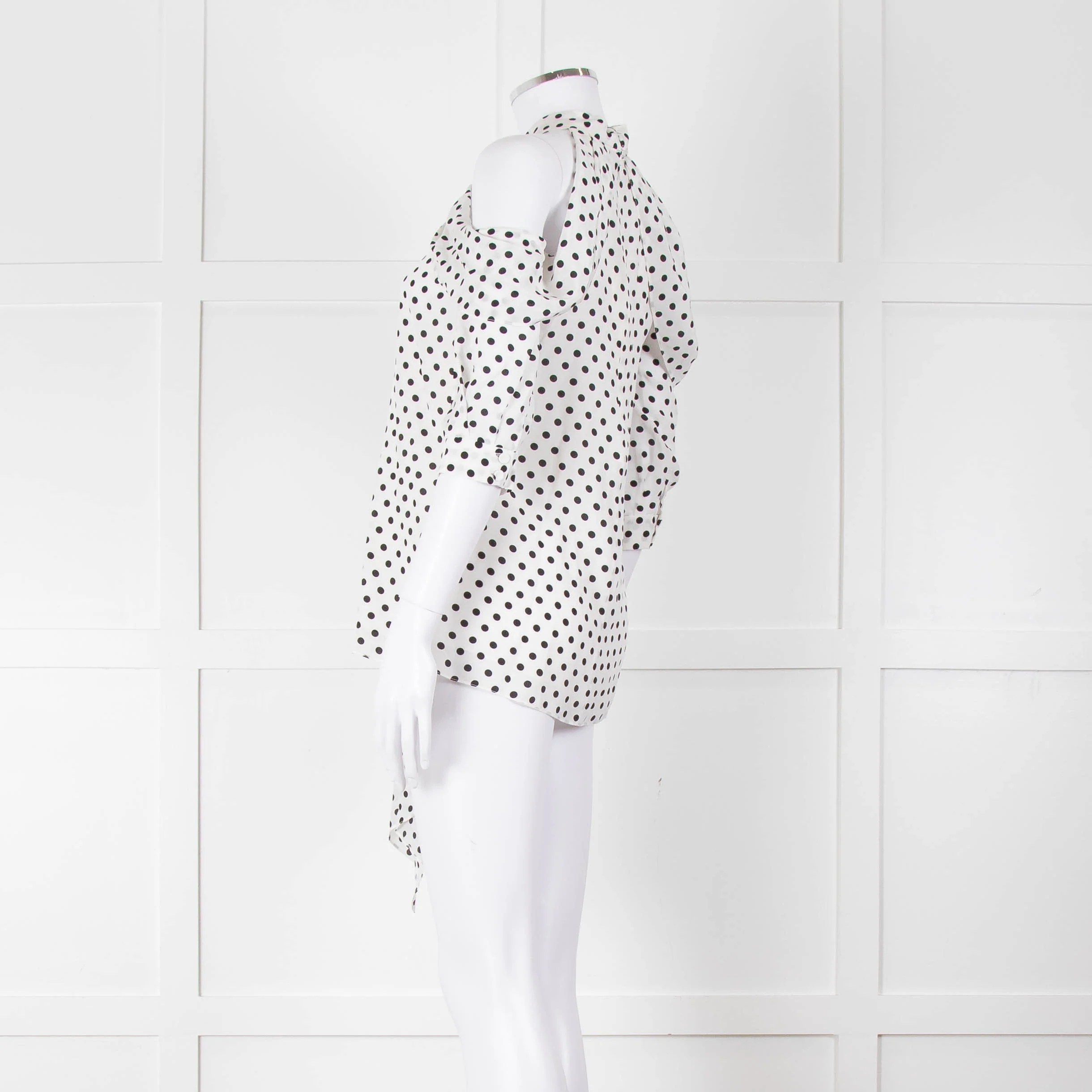 Erdem White Black Polka Dot Cut Out Shoulder Silk Top - Image 6
