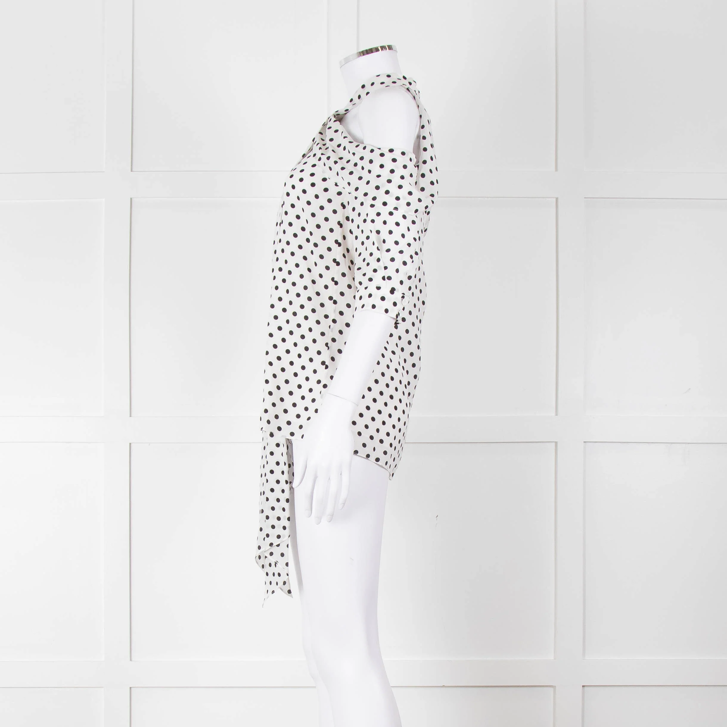 Erdem White Black Polka Dot Cut Out Shoulder Silk Top - Image 7