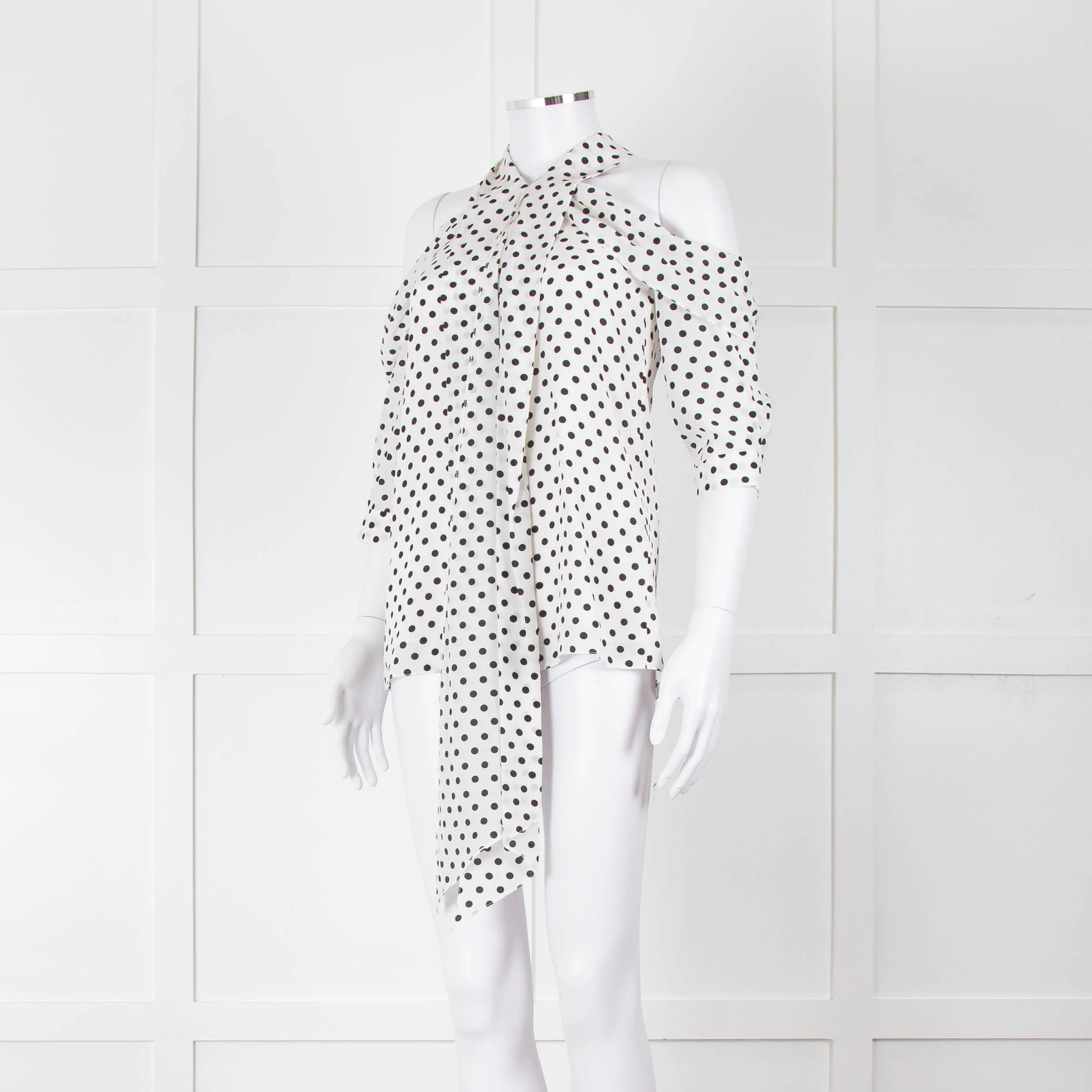 Erdem White Black Polka Dot Cut Out Shoulder Silk Top - Image 8