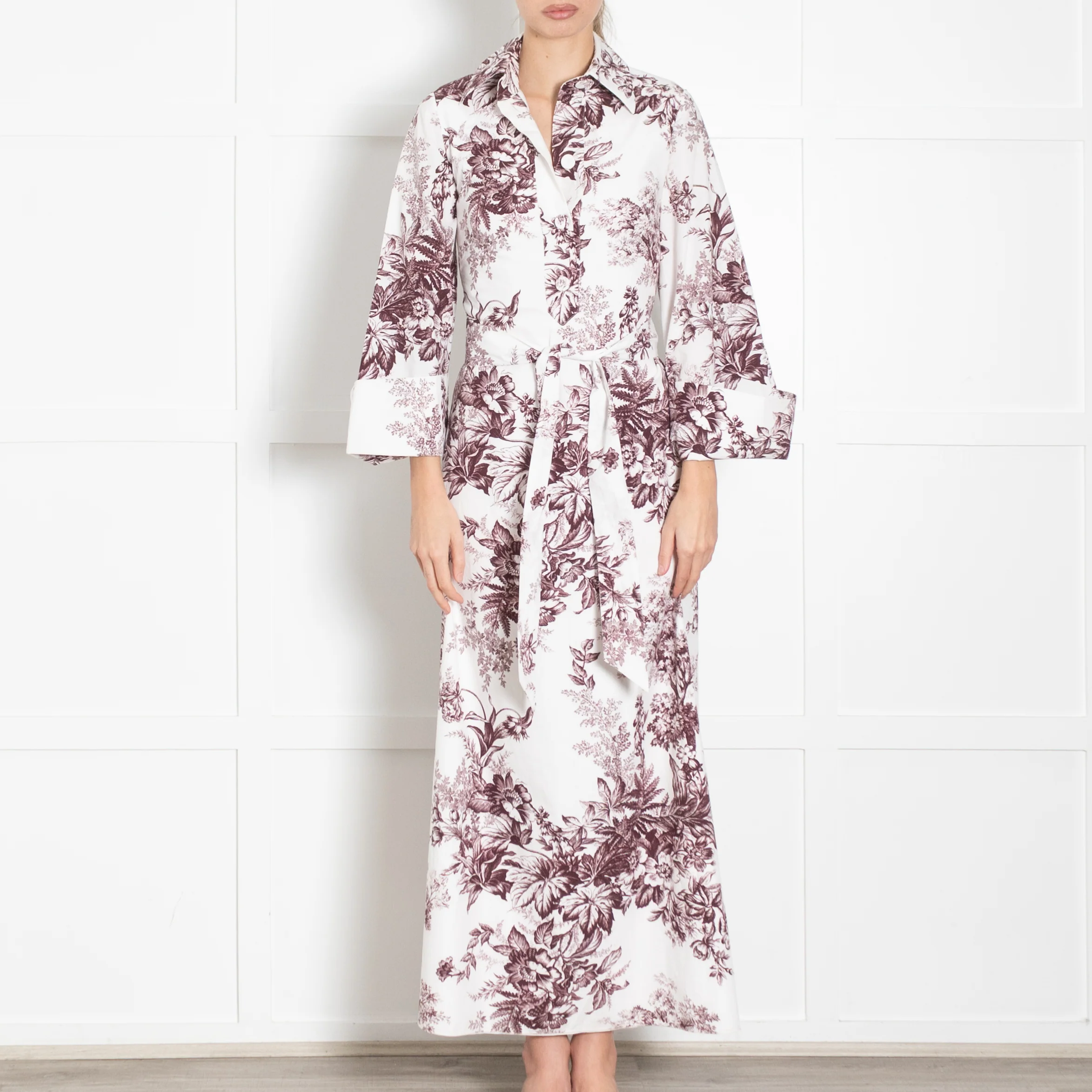 Erdem White Burgundy Floral Cotton Maxi Dress - Image 2