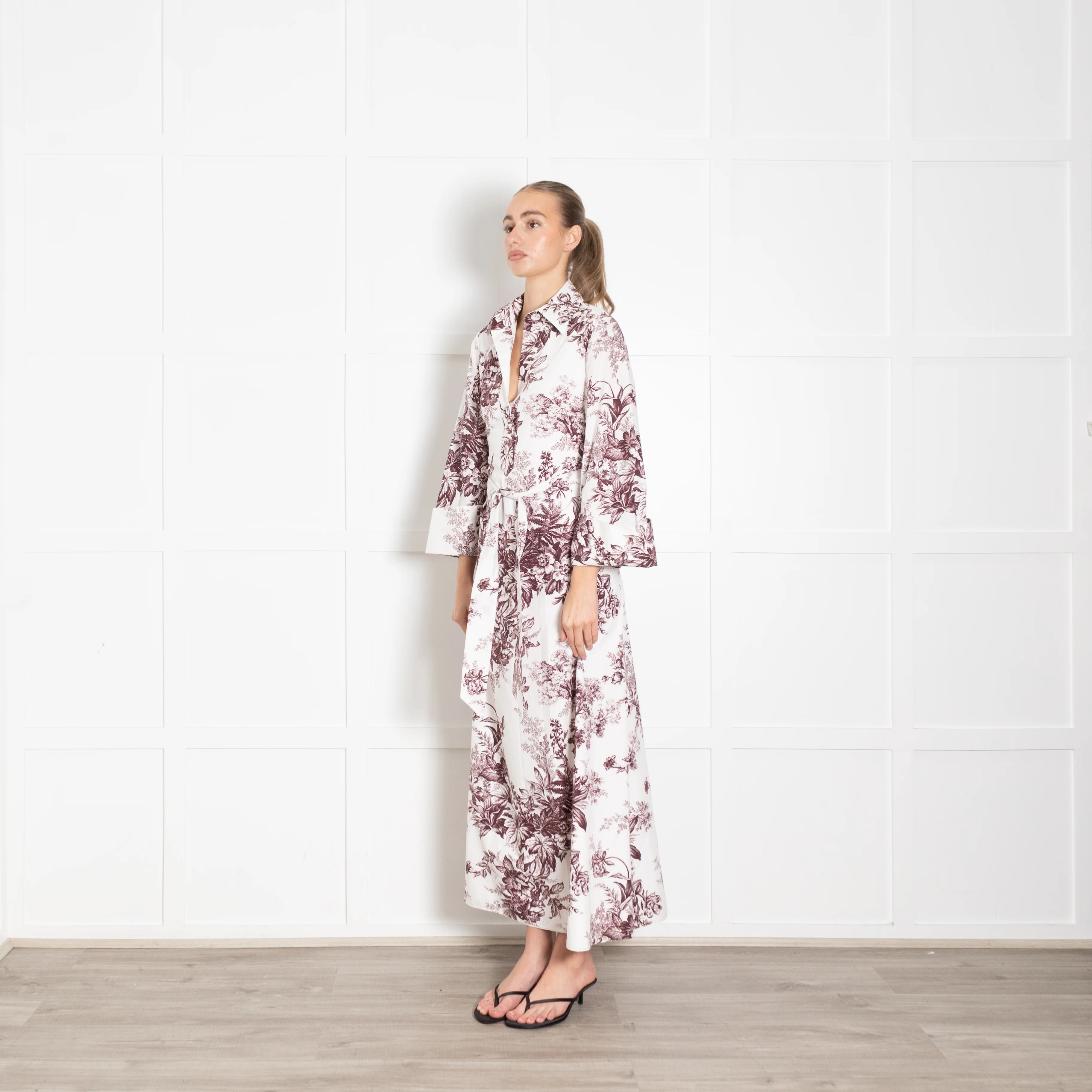Erdem White Burgundy Floral Cotton Maxi Dress - Image 3
