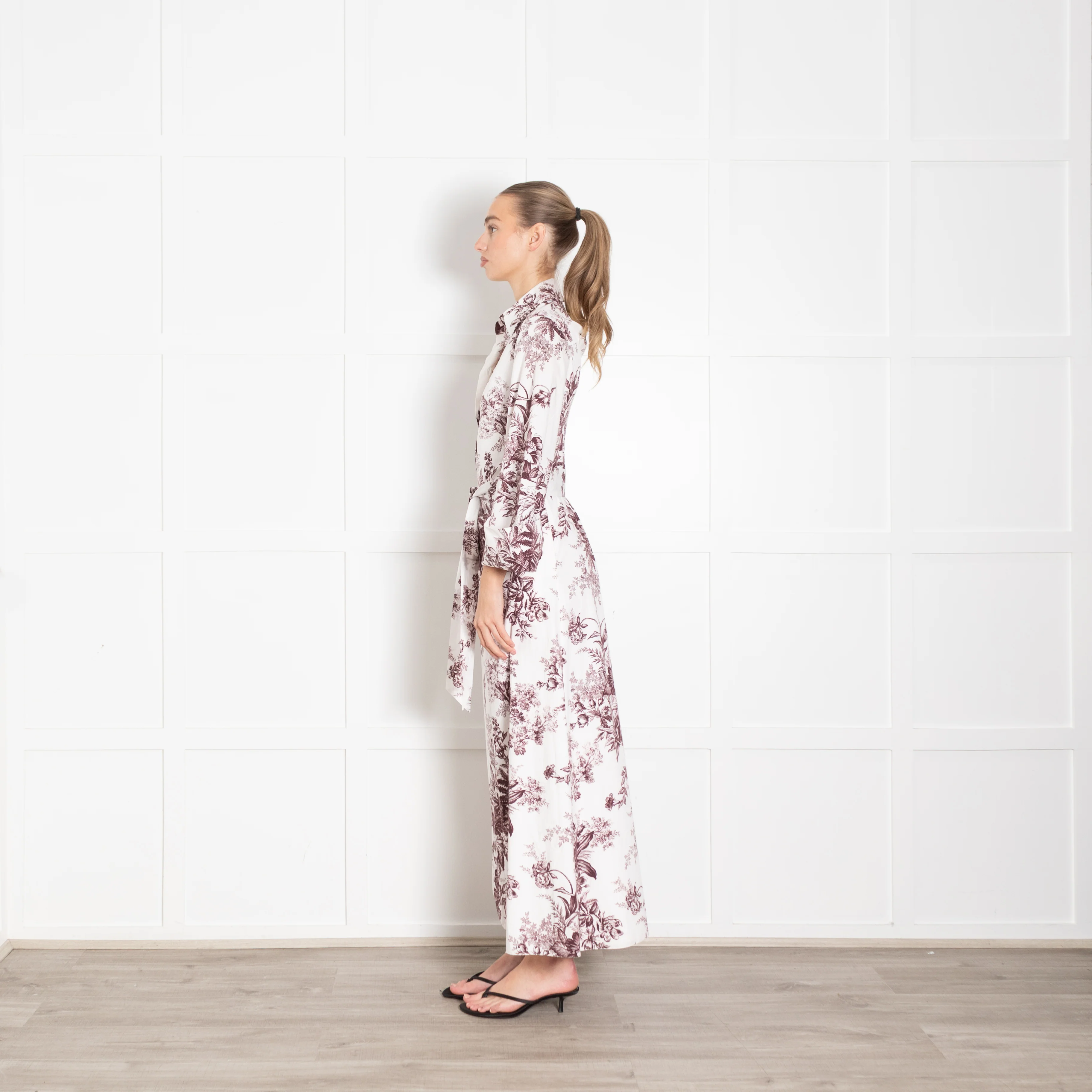 Erdem White Burgundy Floral Cotton Maxi Dress - Image 4