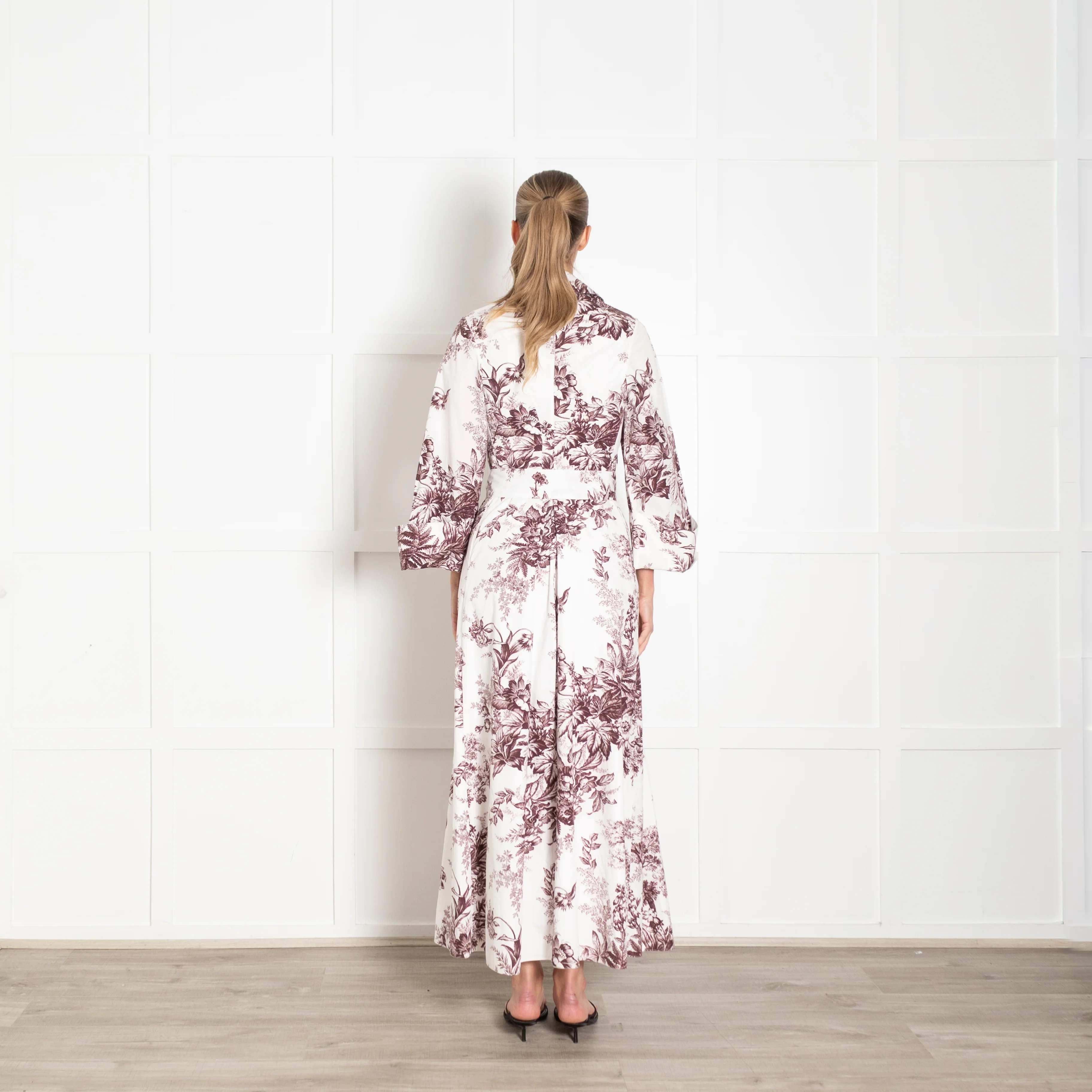 Erdem White Burgundy Floral Cotton Maxi Dress - Image 5