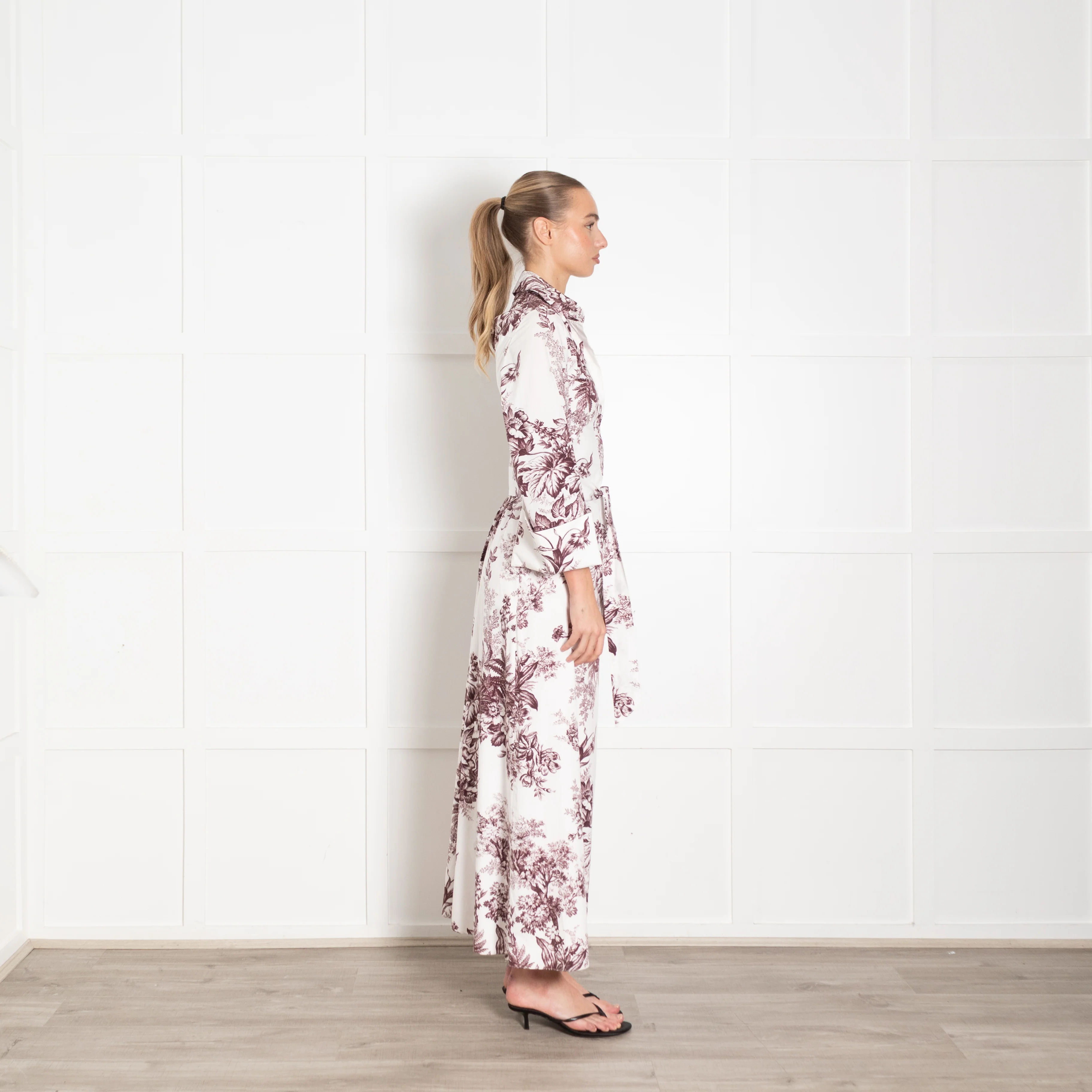 Erdem White Burgundy Floral Cotton Maxi Dress - Image 6