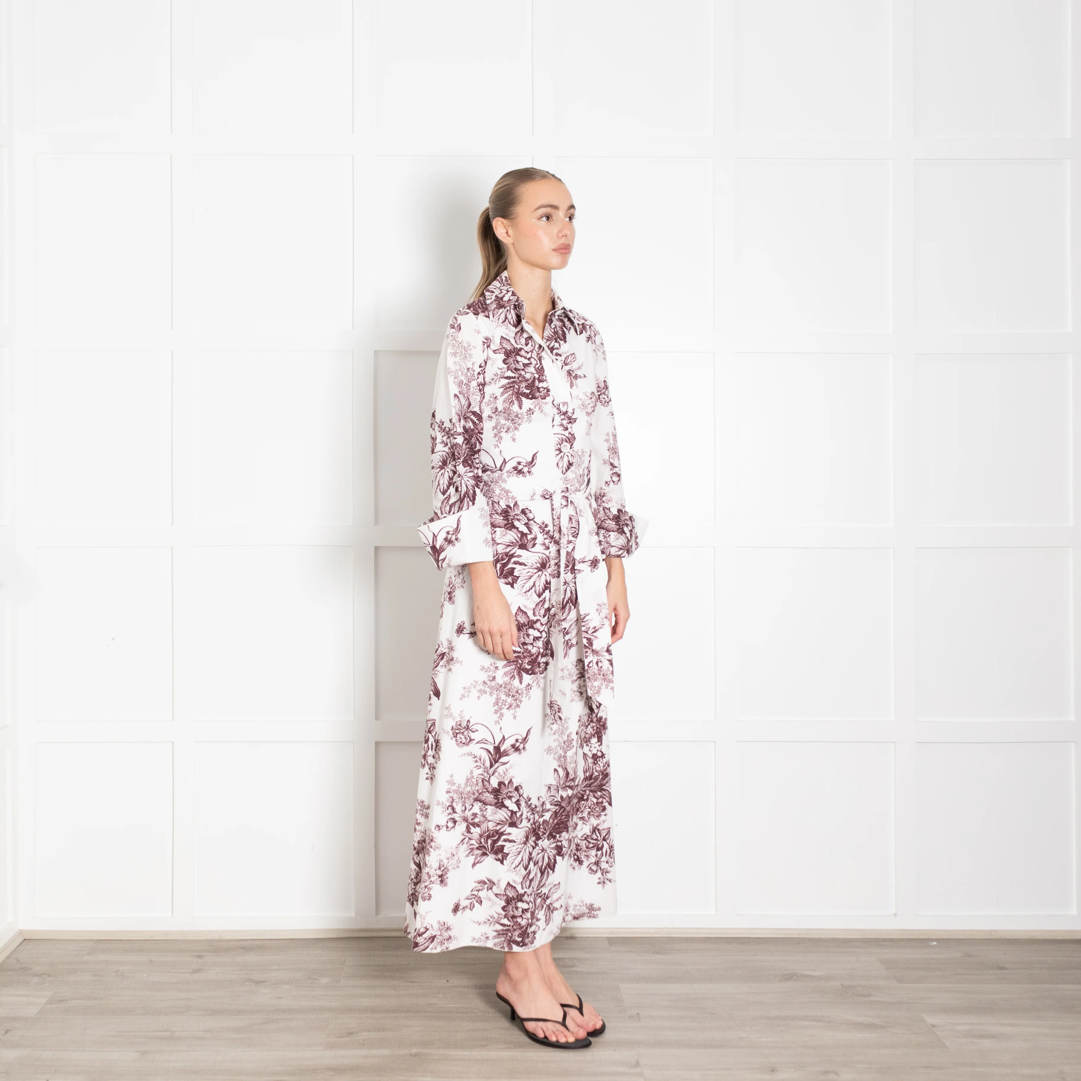 Erdem White Burgundy Floral Cotton Maxi Dress - Image 7