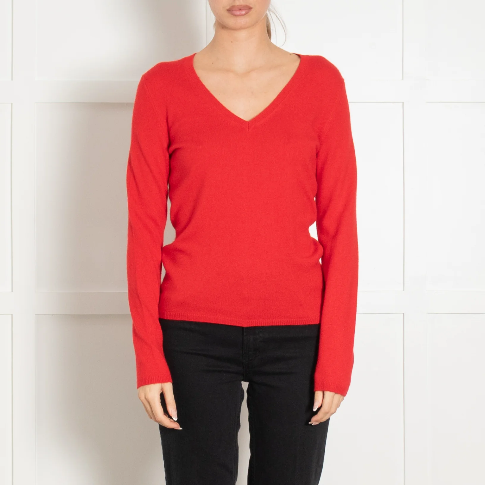 Eric Bompard Red V Neck Cashmere Jumper - Image 2