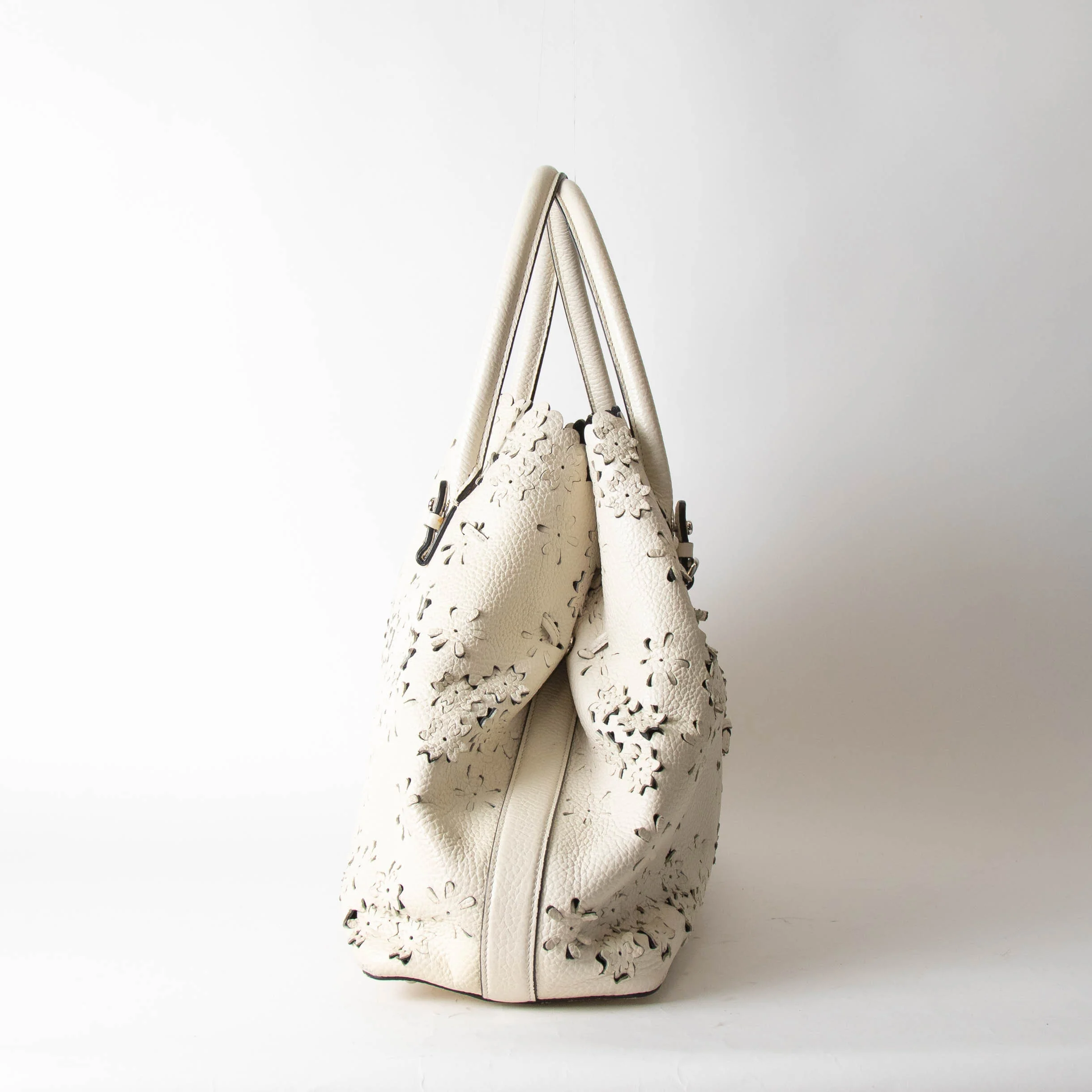 Ermanno Scervinno Off White Lazer Cut Leather Tote Bag - Image 3