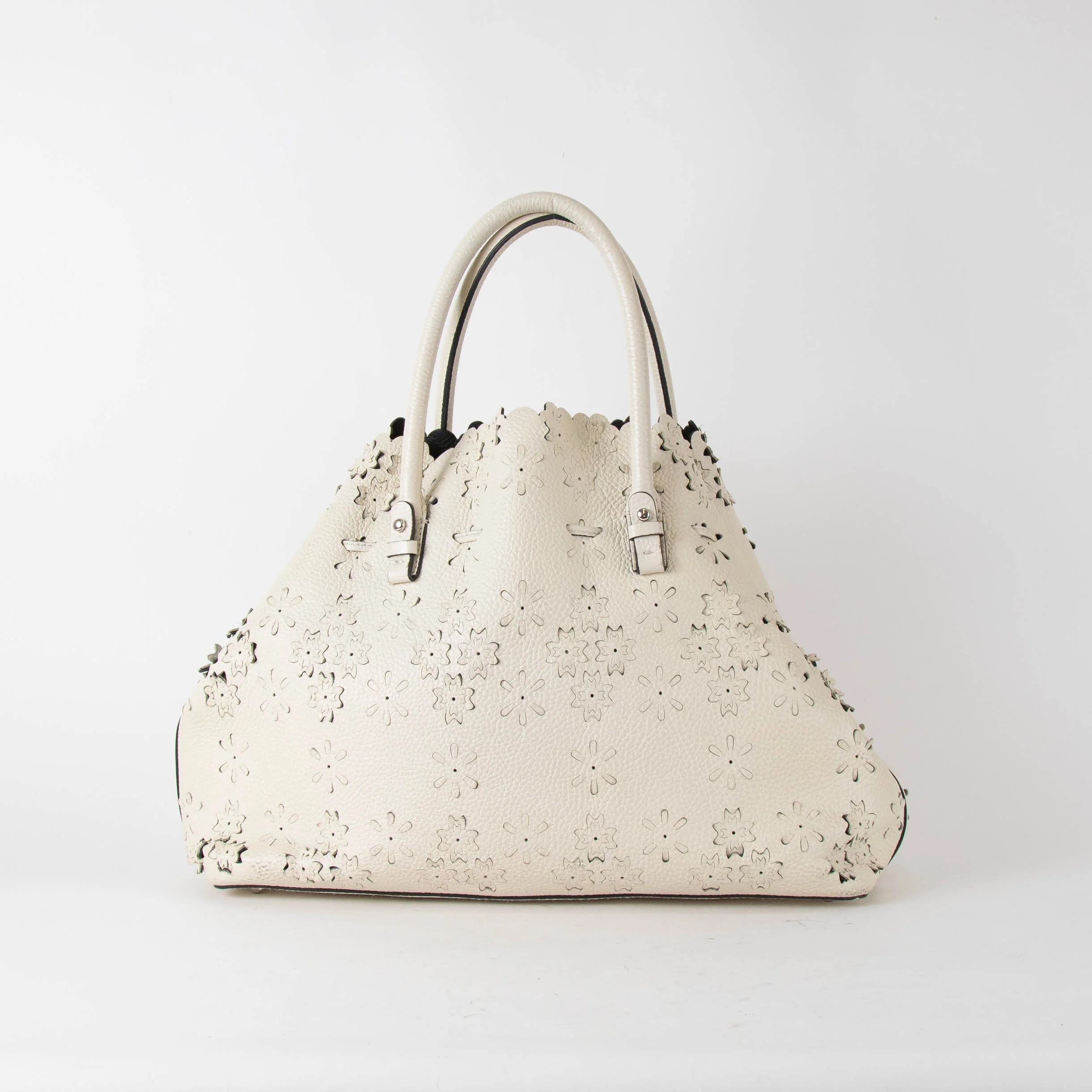Ermanno Scervinno Off White Lazer Cut Leather Tote Bag - Image 4