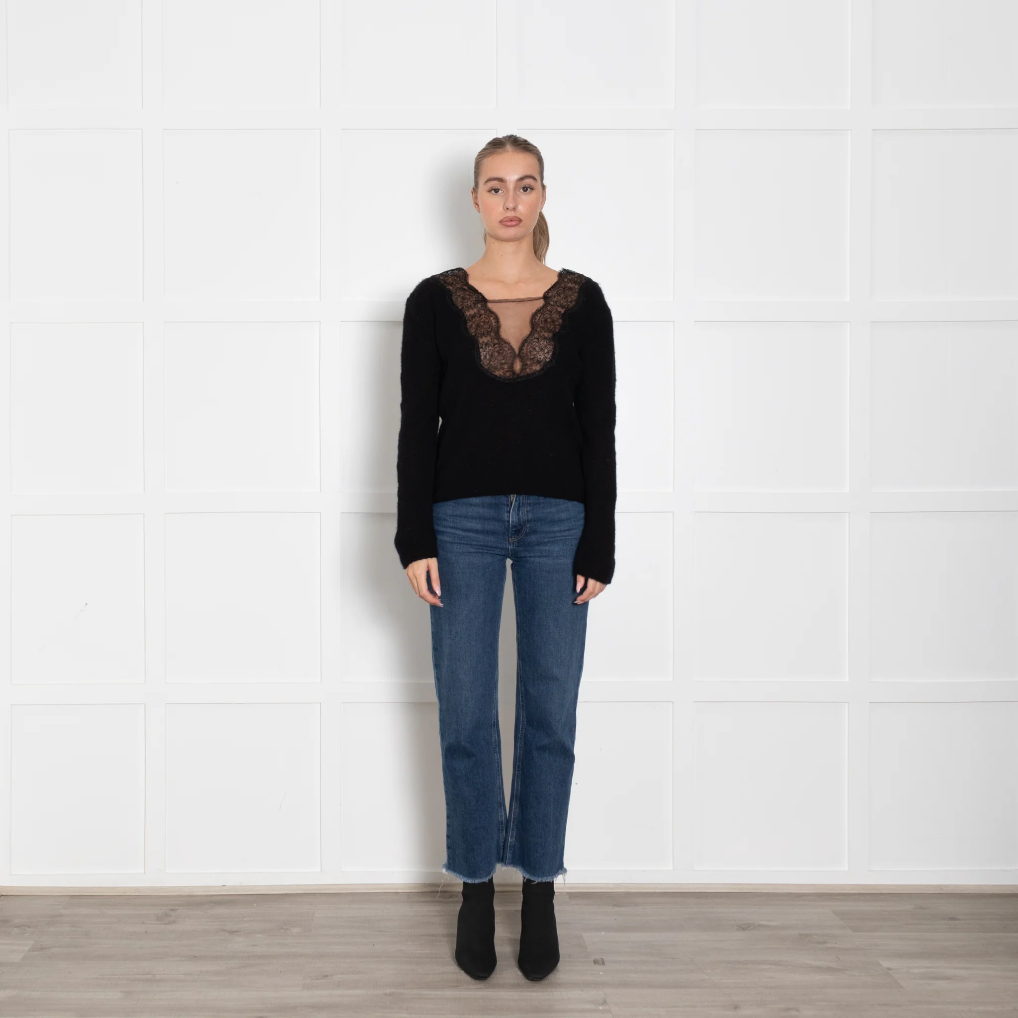 Ermanno Scervino Black Cashmere Jumper With lace Neckline