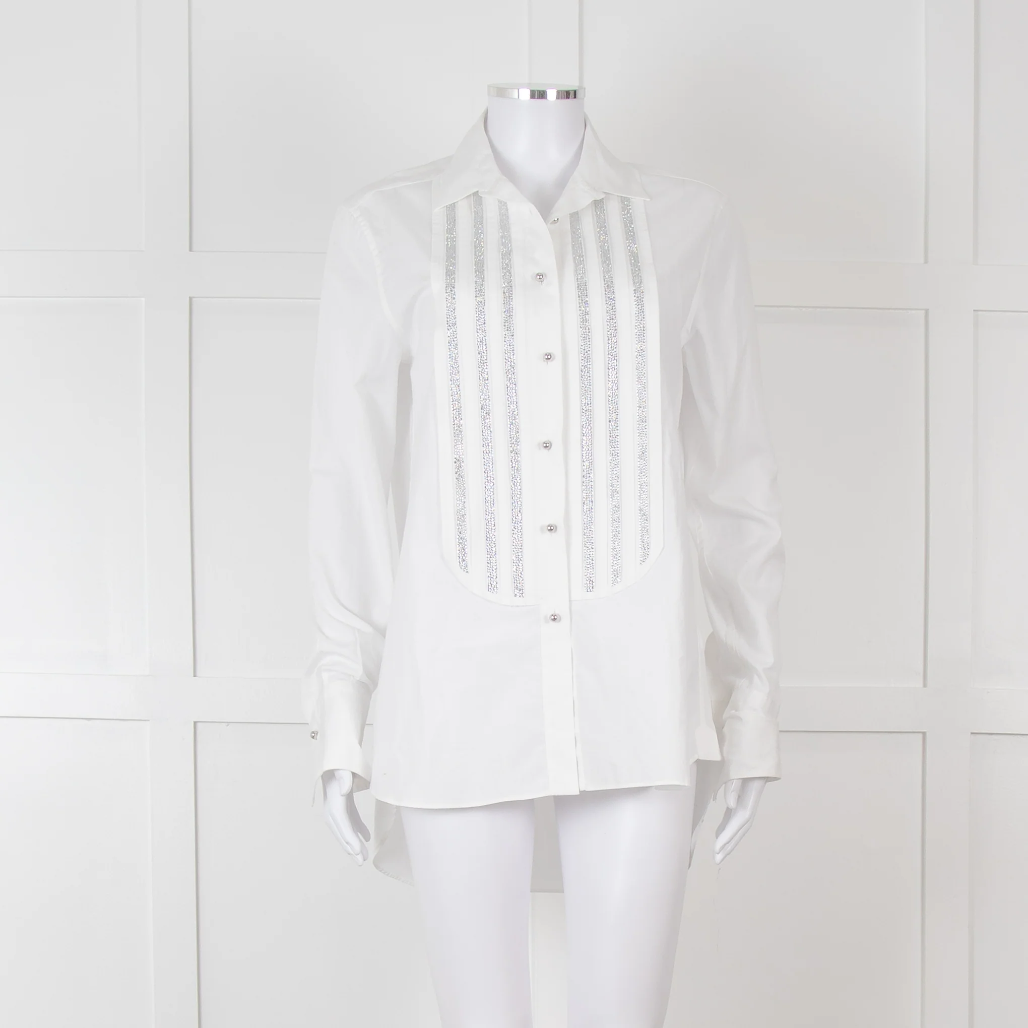 Ermanno Scervino White Silver Diamante Cotton Shirt