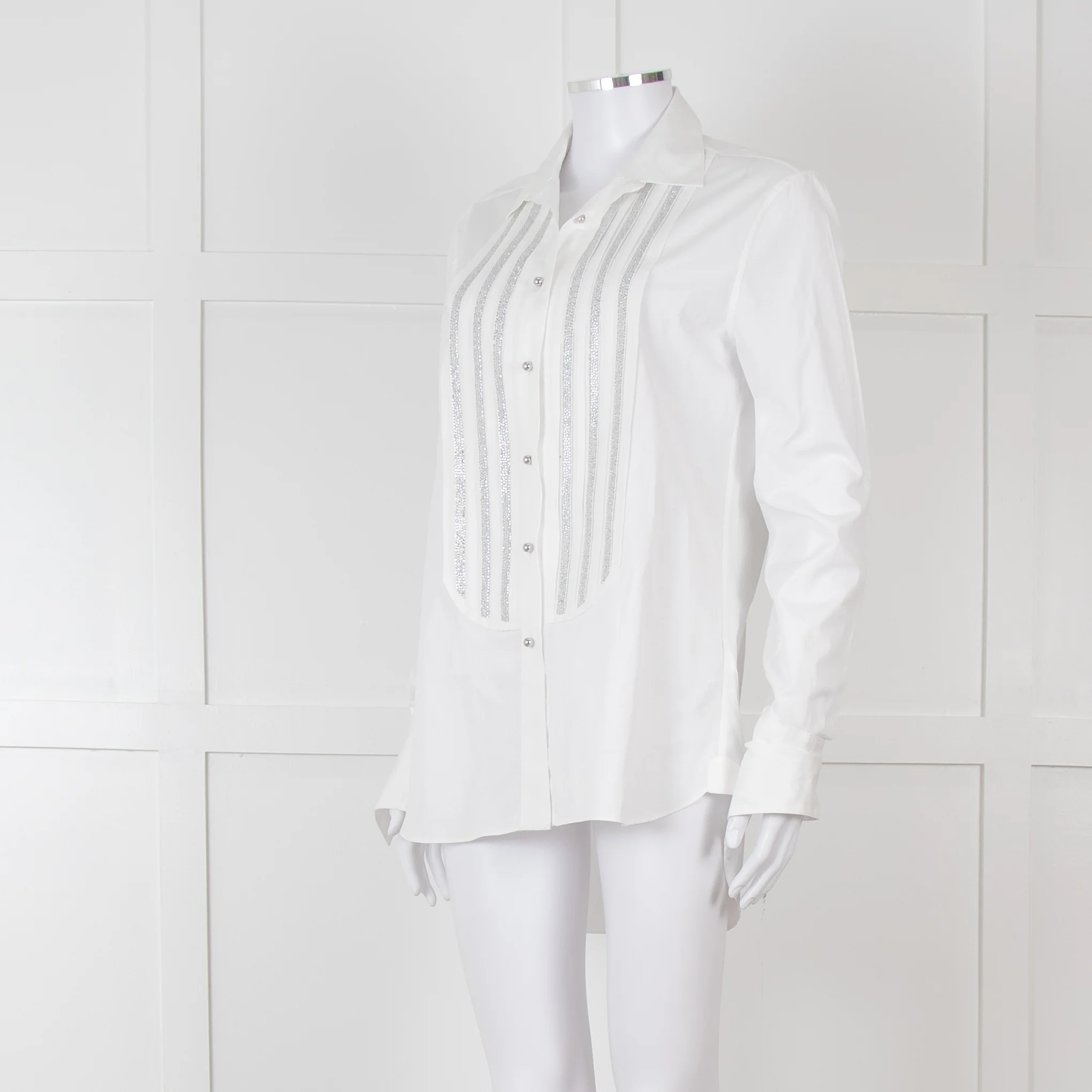 Ermanno Scervino White Silver Diamante Cotton Shirt - Image 2
