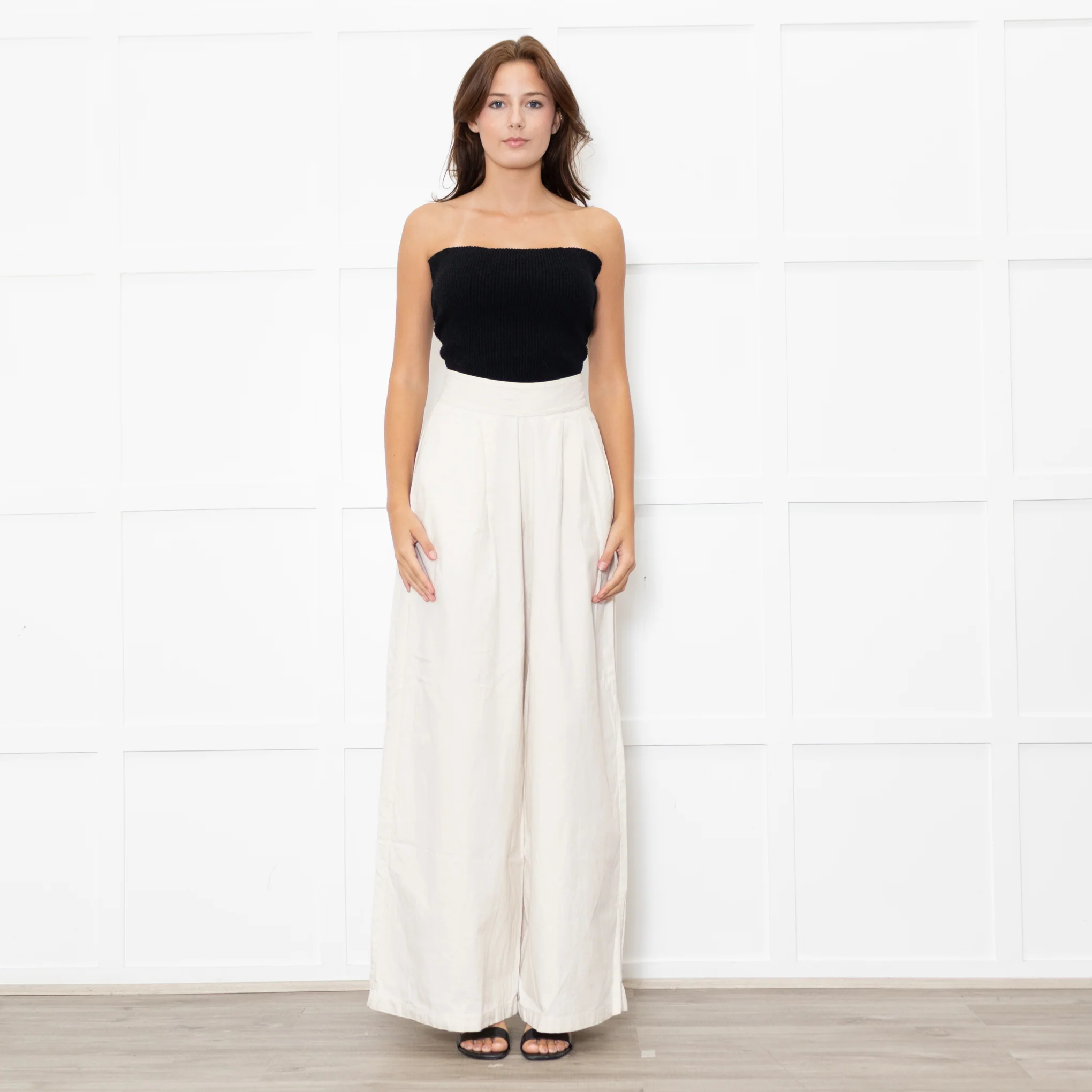 ESCVDO Cream Wide Leg Trousers