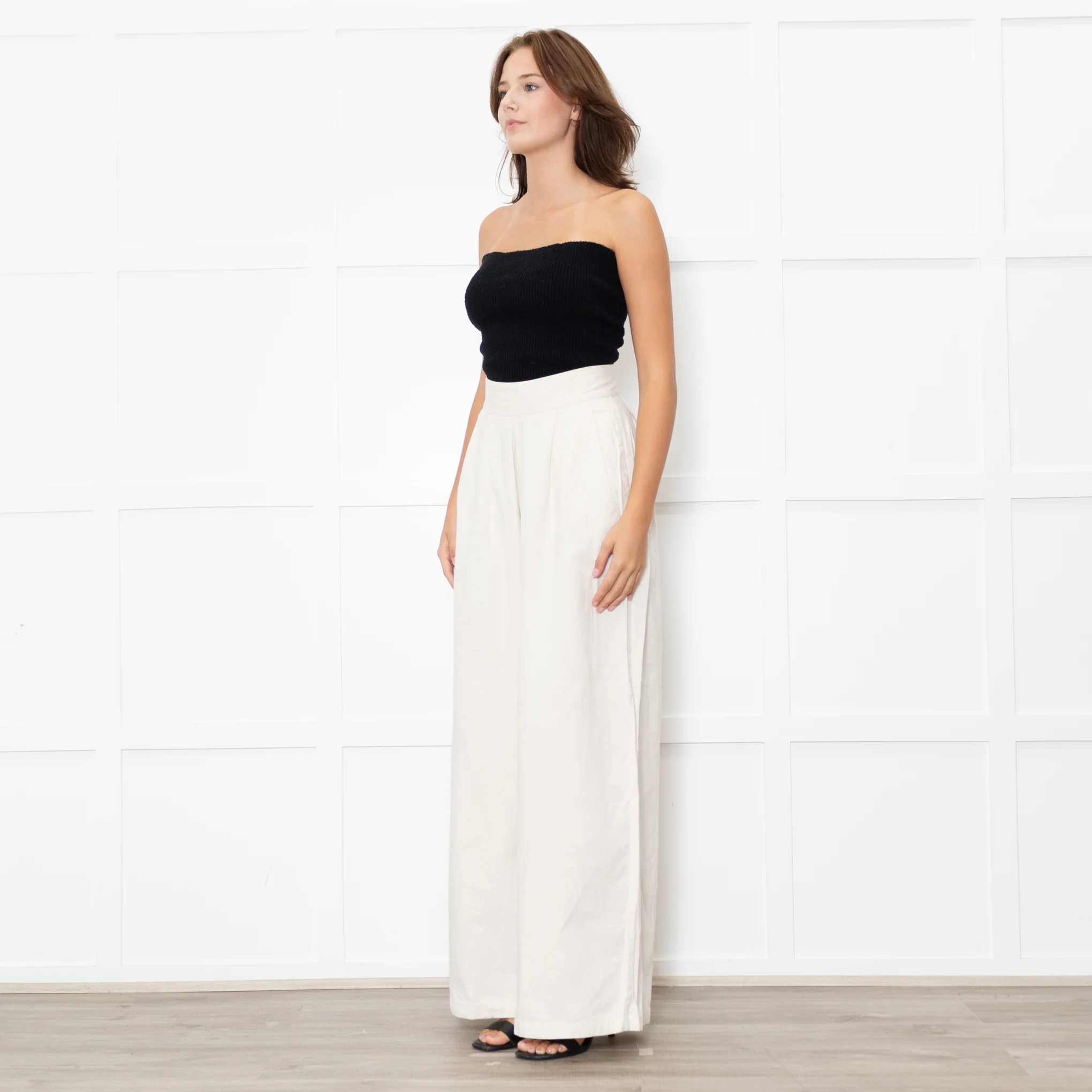 ESCVDO Cream Wide Leg Trousers - Image 3