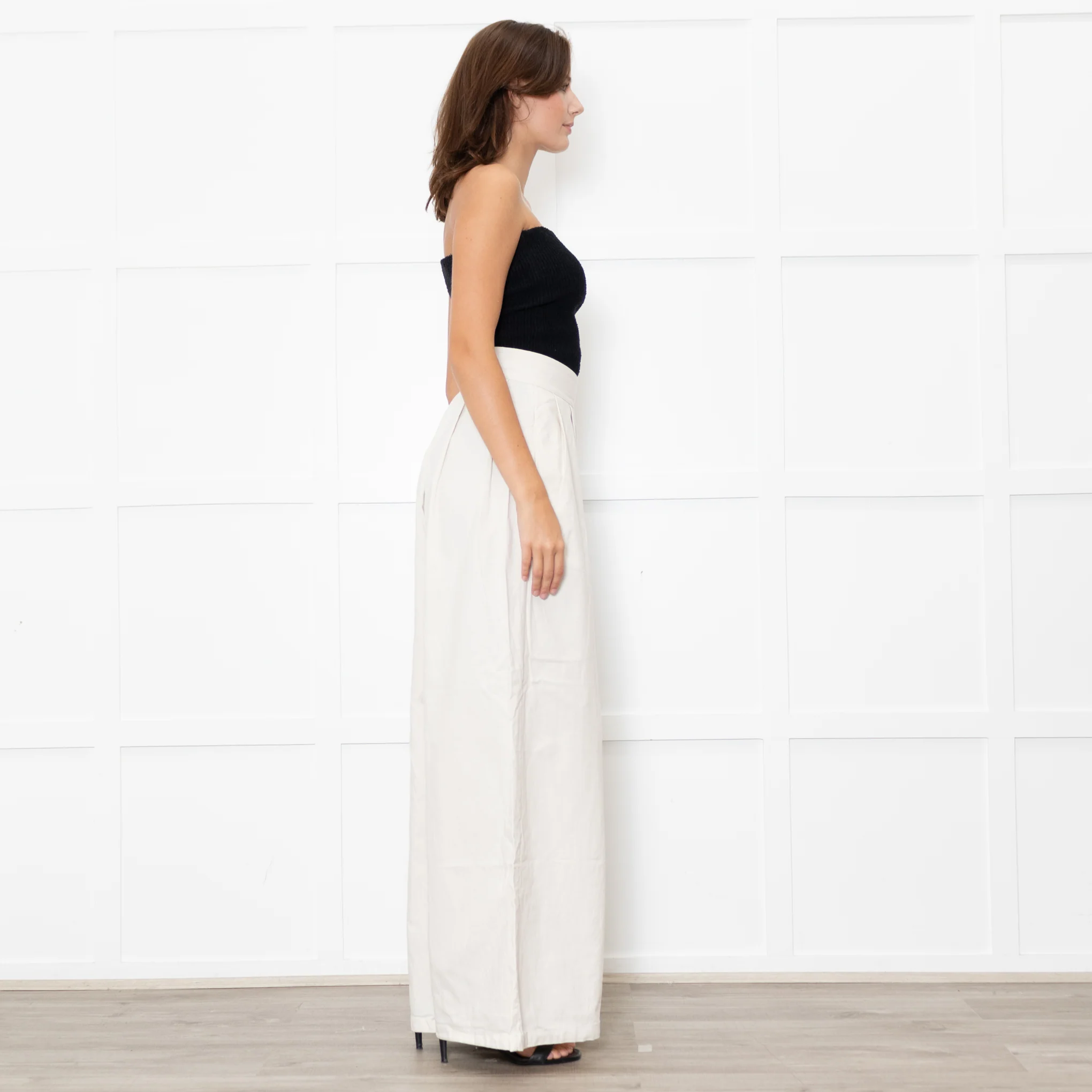 ESCVDO Cream Wide Leg Trousers - Image 6