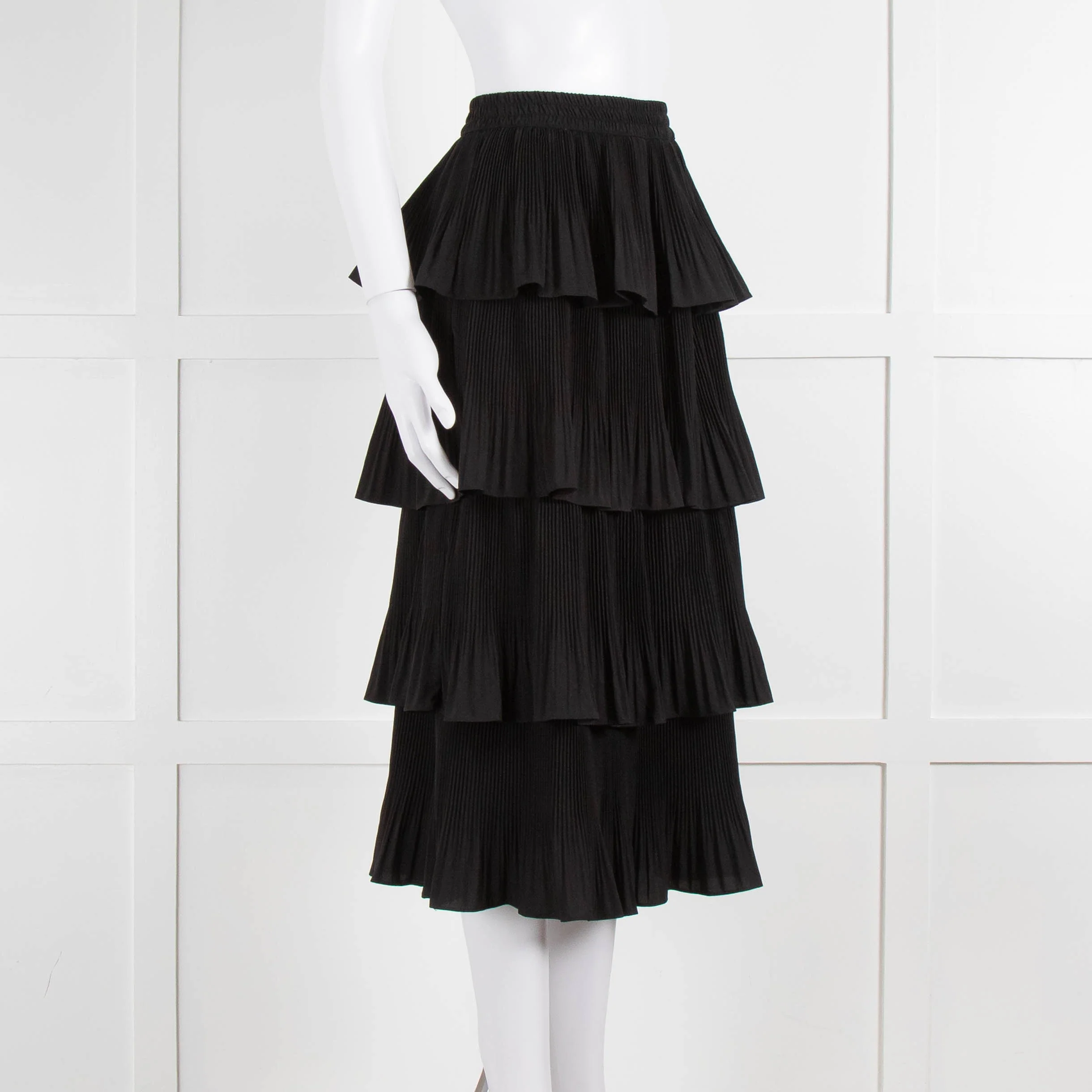 Essentiel Antwerp Black Pleated Ruffled Midi Skirt - Image 2