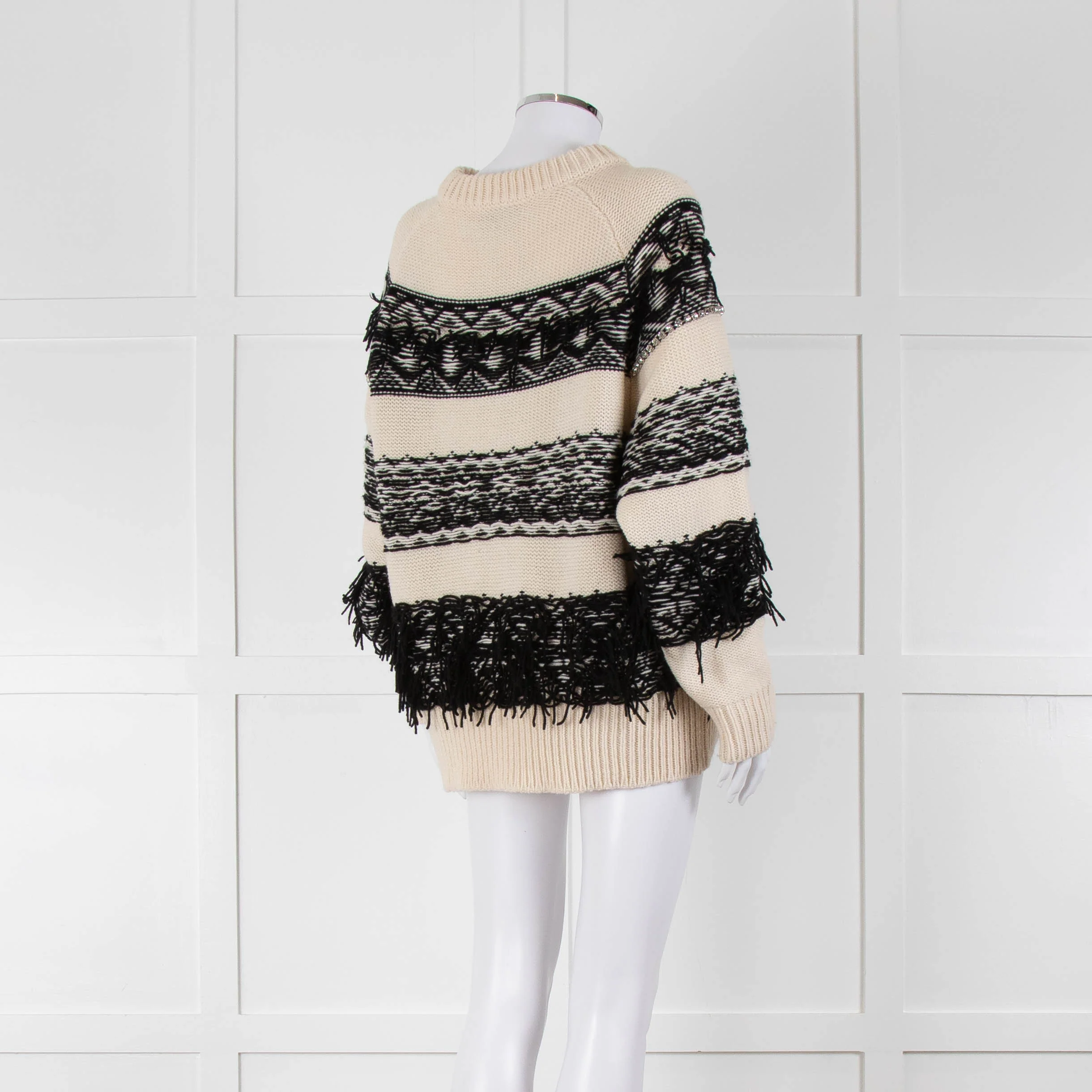 Essentiel Antwerp Cream Black Stripe Fringe Crystal Bead Jumper - Image 4