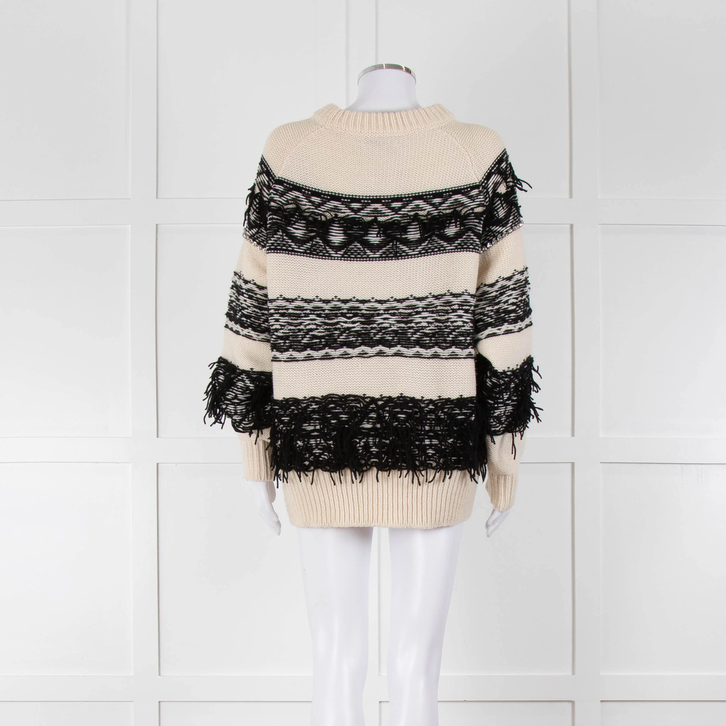 Essentiel Antwerp Cream Black Stripe Fringe Crystal Bead Jumper - Image 5