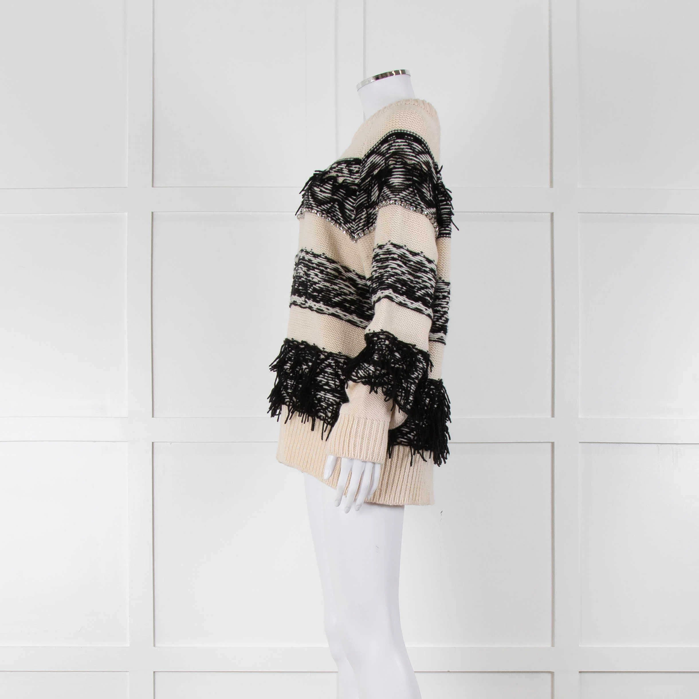 Essentiel Antwerp Cream Black Stripe Fringe Crystal Bead Jumper - Image 7