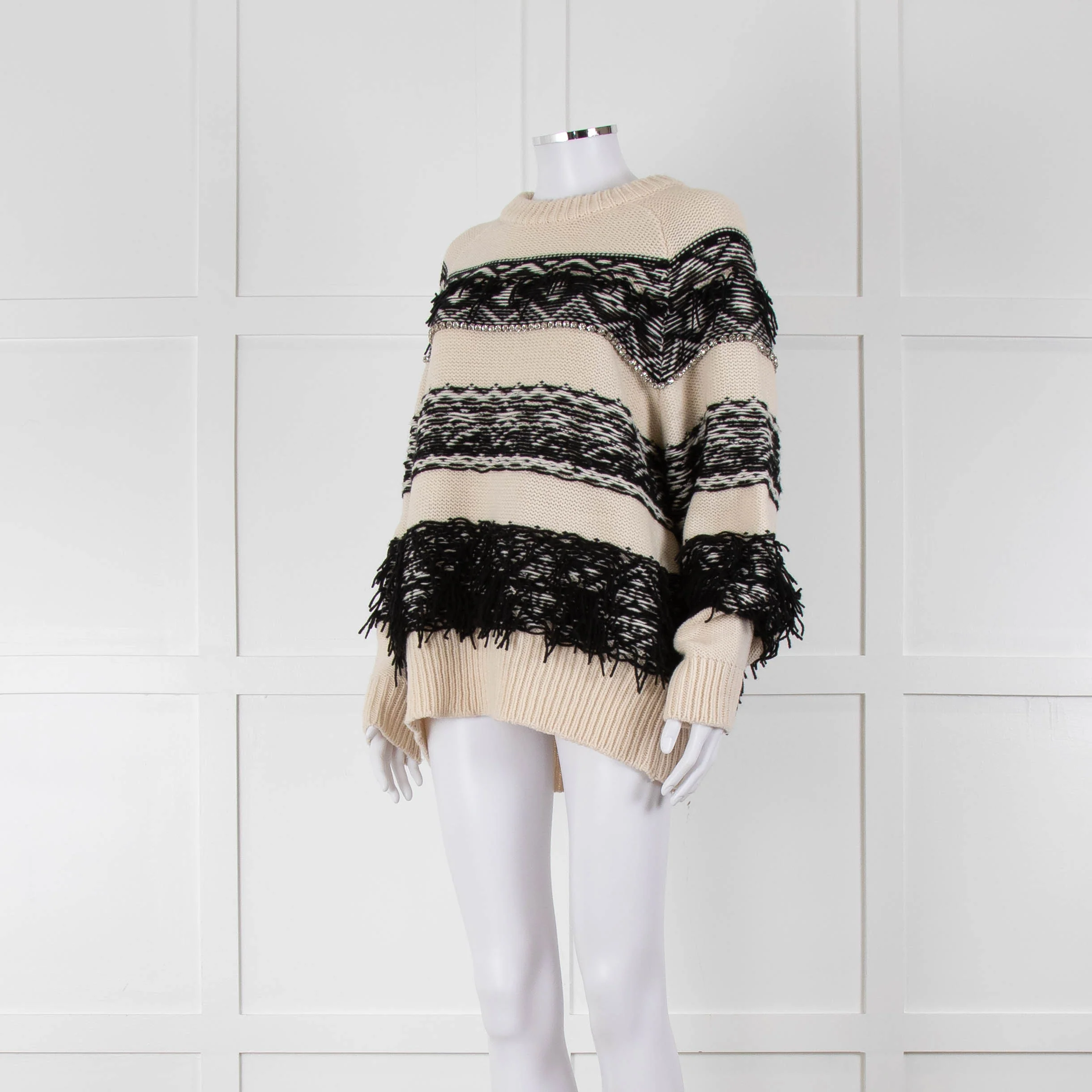 Essentiel Antwerp Cream Black Stripe Fringe Crystal Bead Jumper - Image 8