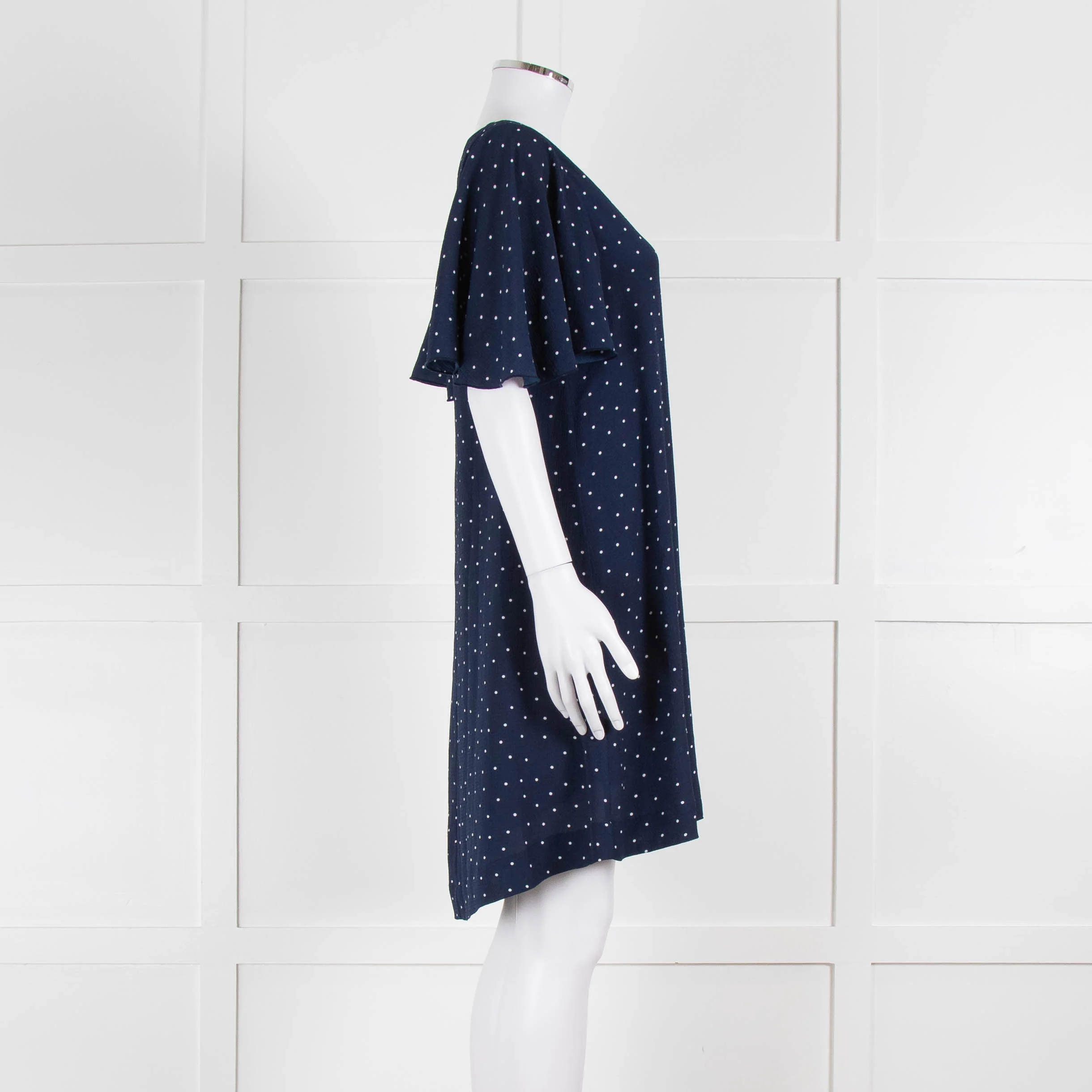 Essentiel Antwerp Navy White Dot Knee Length Dress - Image 3