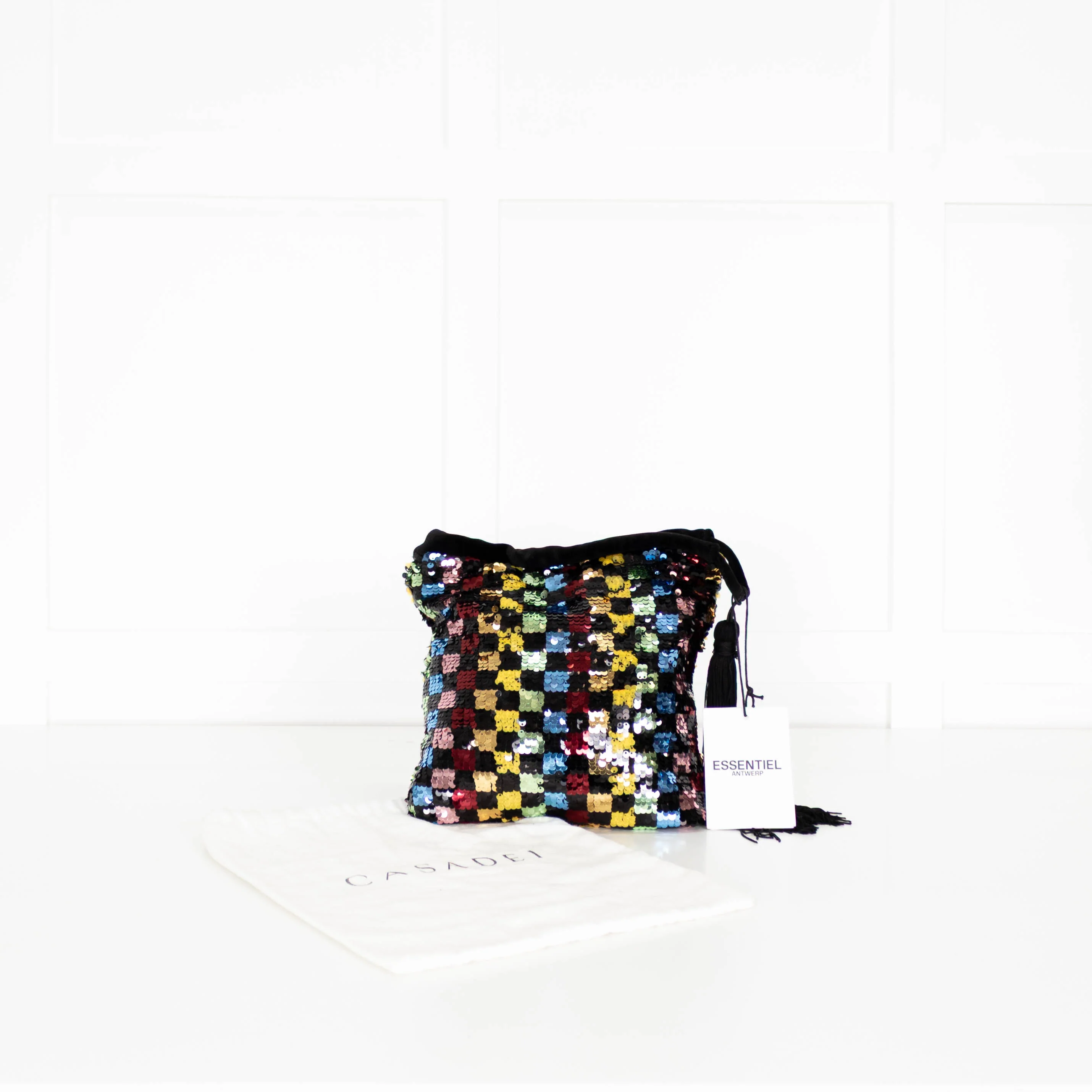 Essentiel Antwerp Black Viona Multi Sequins With Tassel Pouch - Image 2