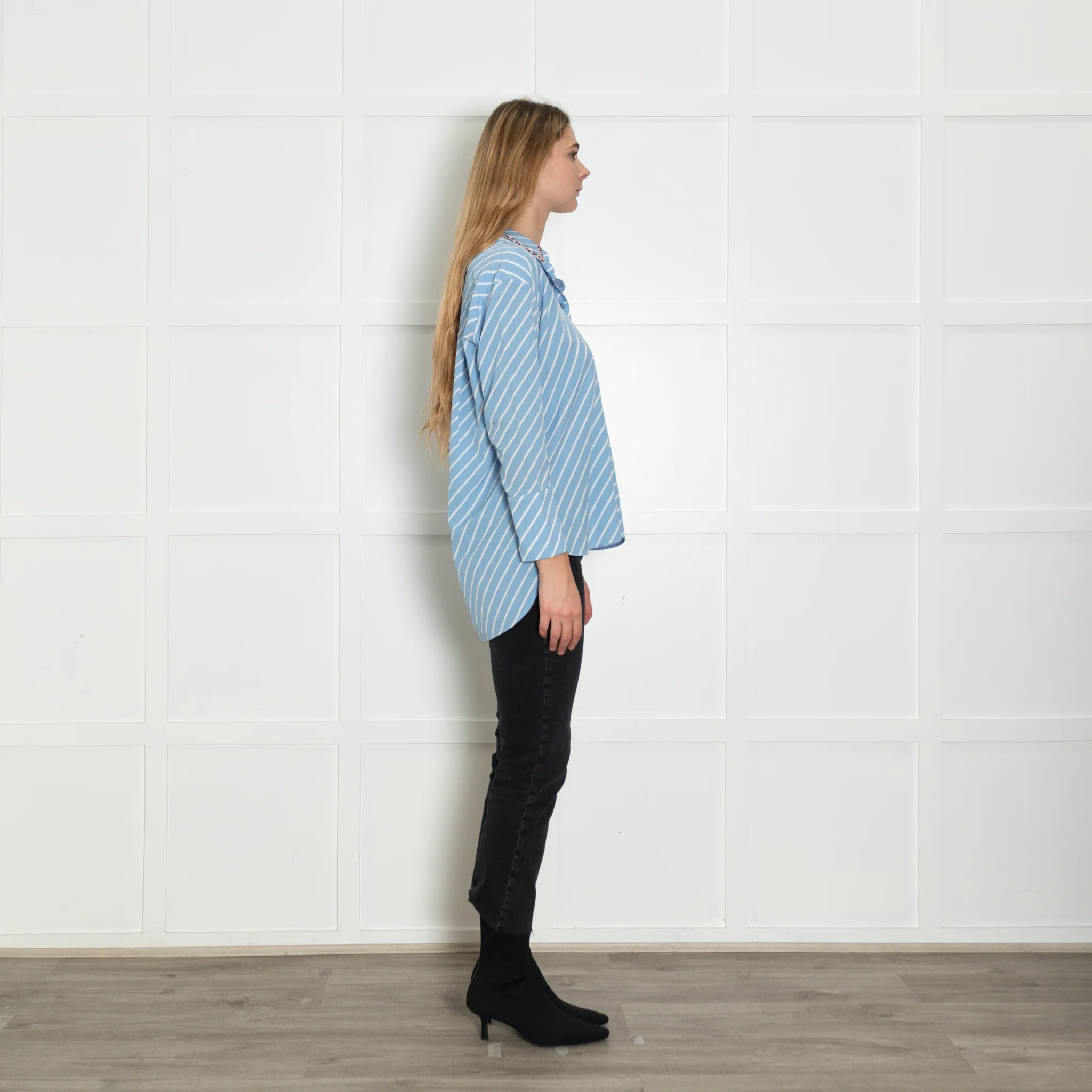 Essentiel Antwerp Blue Stripe Leopard Trim Shirt - Image 6