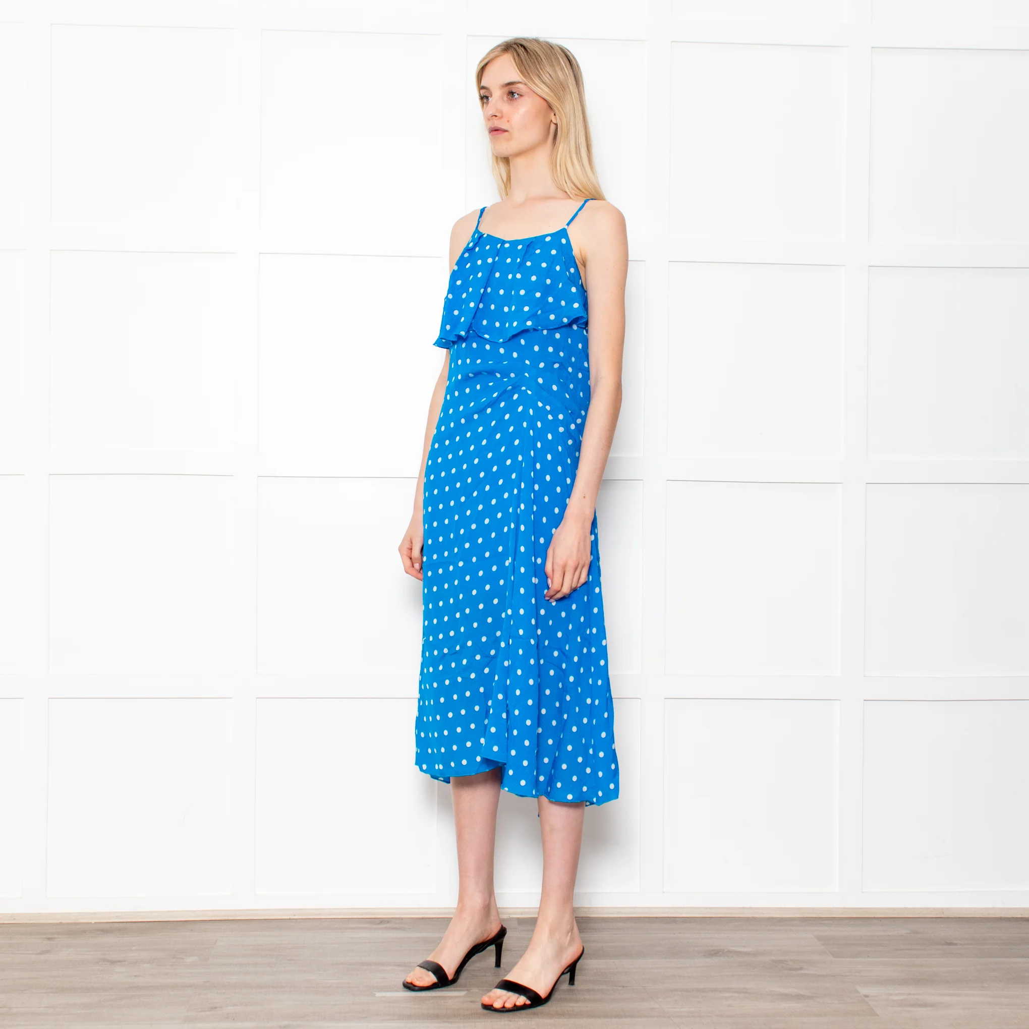 Essentiel Antwerp Blue With White Polka Dot Strappy Dress - Image 3