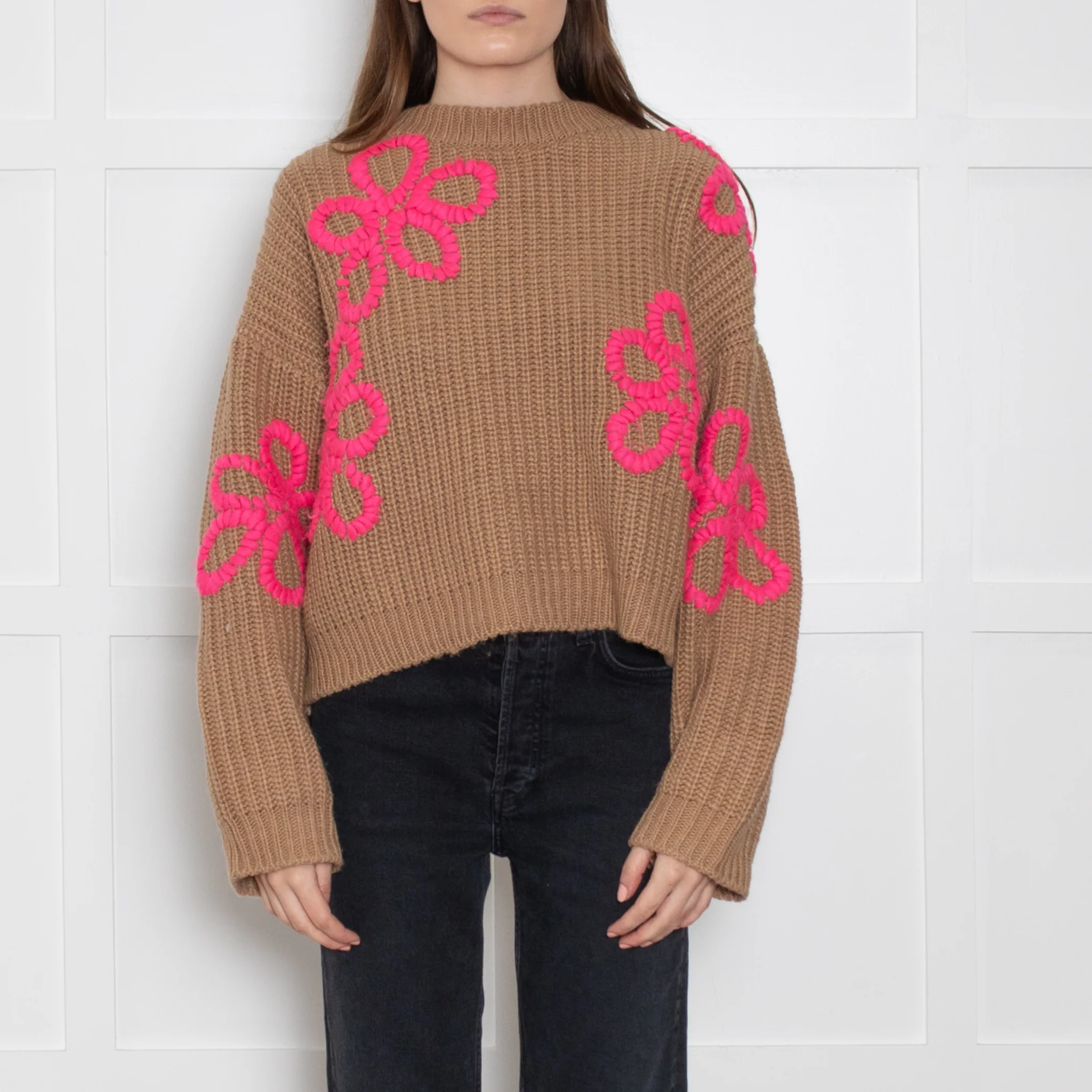 Essentiel Antwerp Camel Jumper with Neon Motif - Image 2