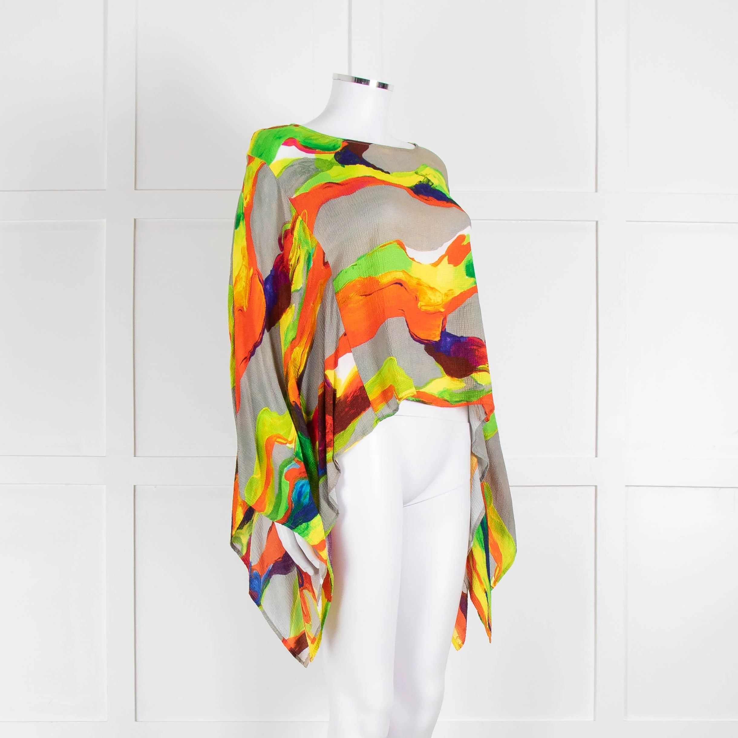 Essentiel Antwerp Neon Green Orange Abstract Print Wide Sleeve Top - Image 2