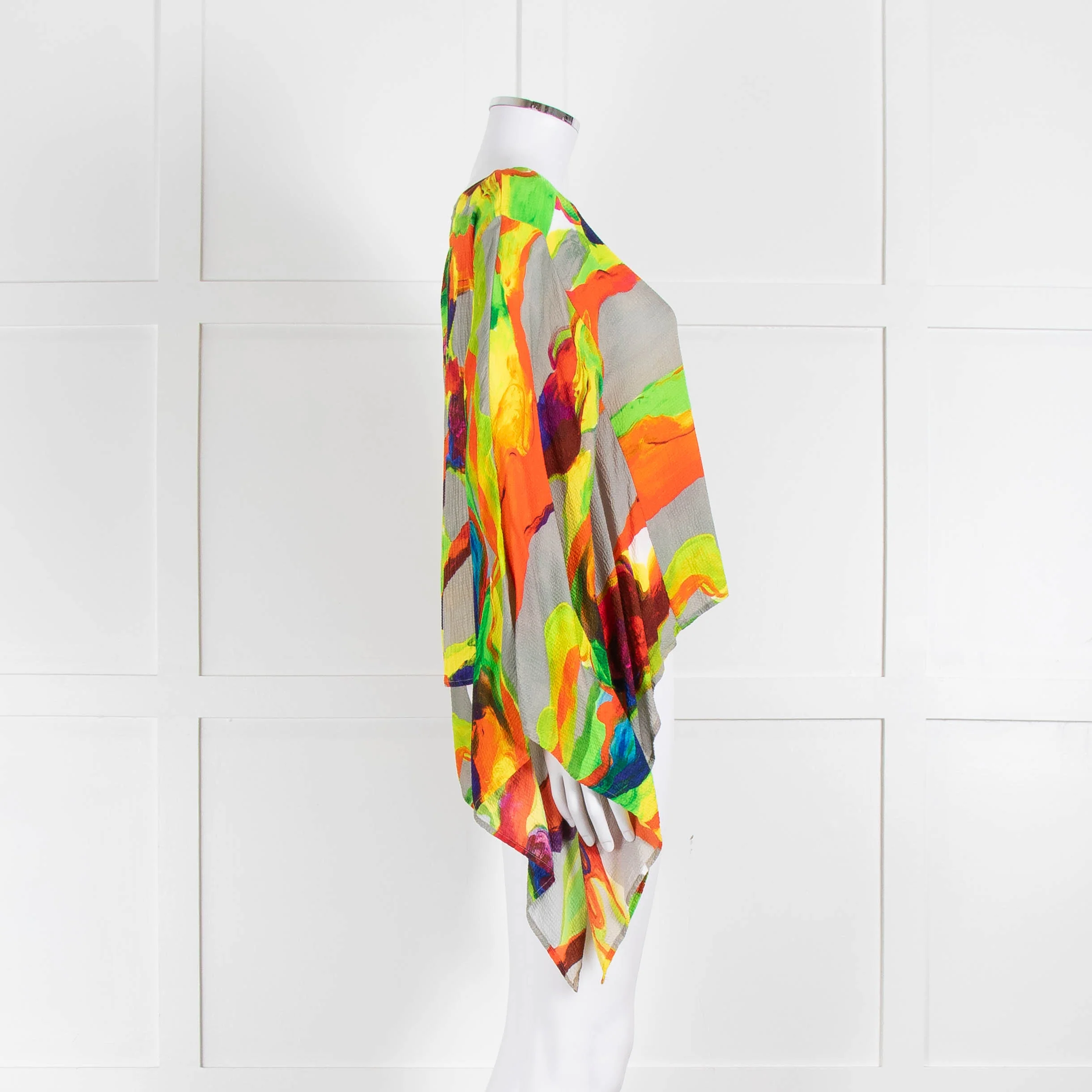Essentiel Antwerp Neon Green Orange Abstract Print Wide Sleeve Top - Image 3
