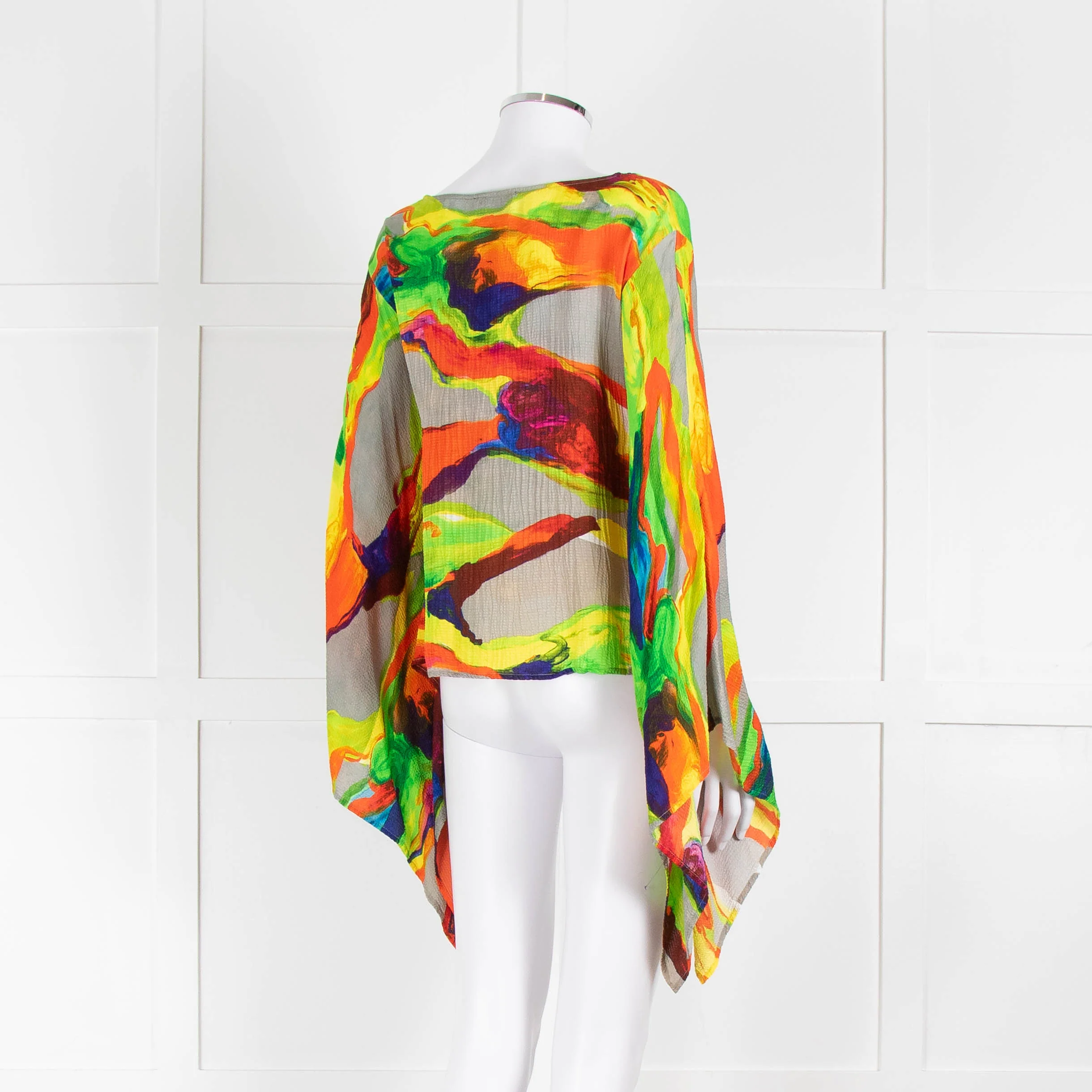 Essentiel Antwerp Neon Green Orange Abstract Print Wide Sleeve Top - Image 4