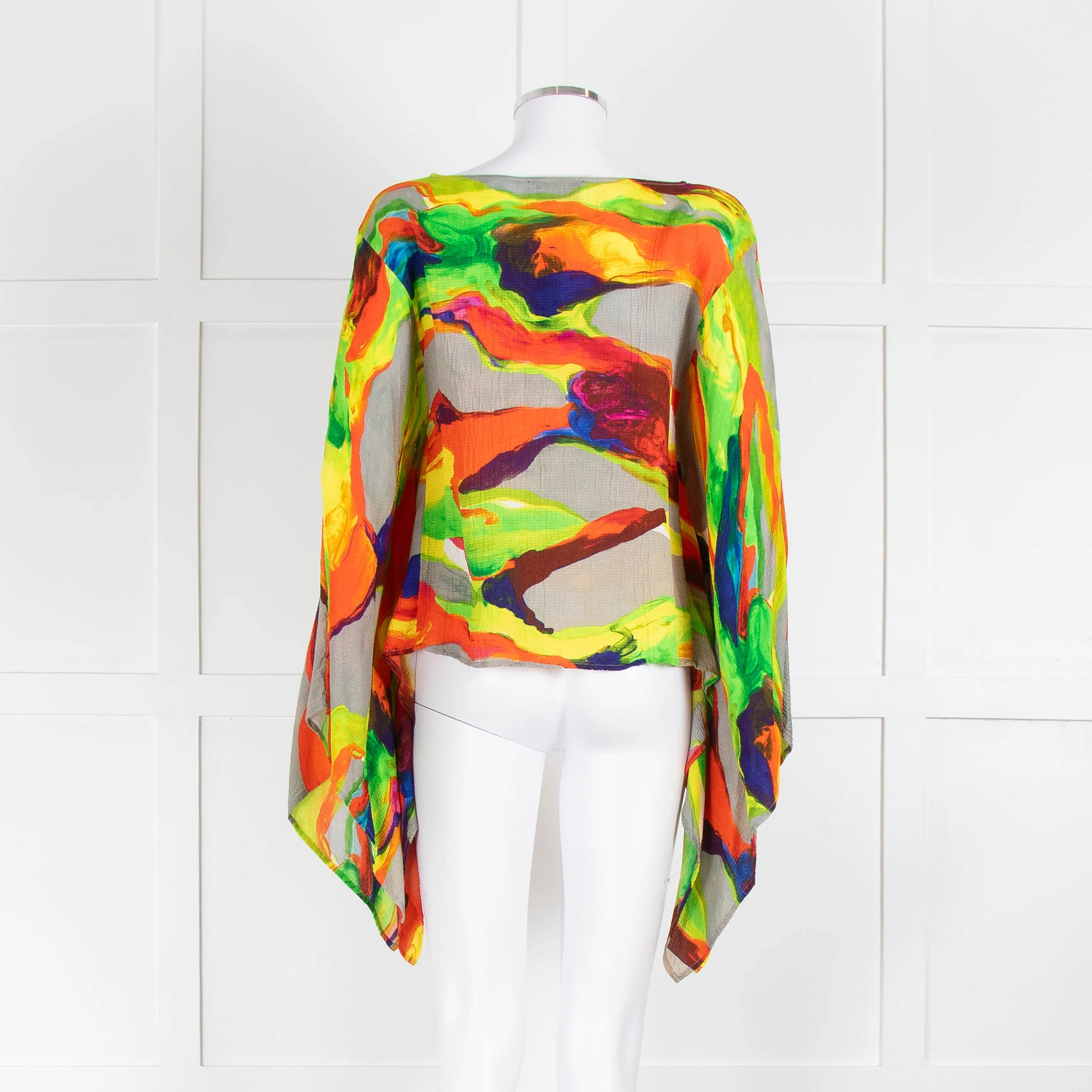 Essentiel Antwerp Neon Green Orange Abstract Print Wide Sleeve Top - Image 5