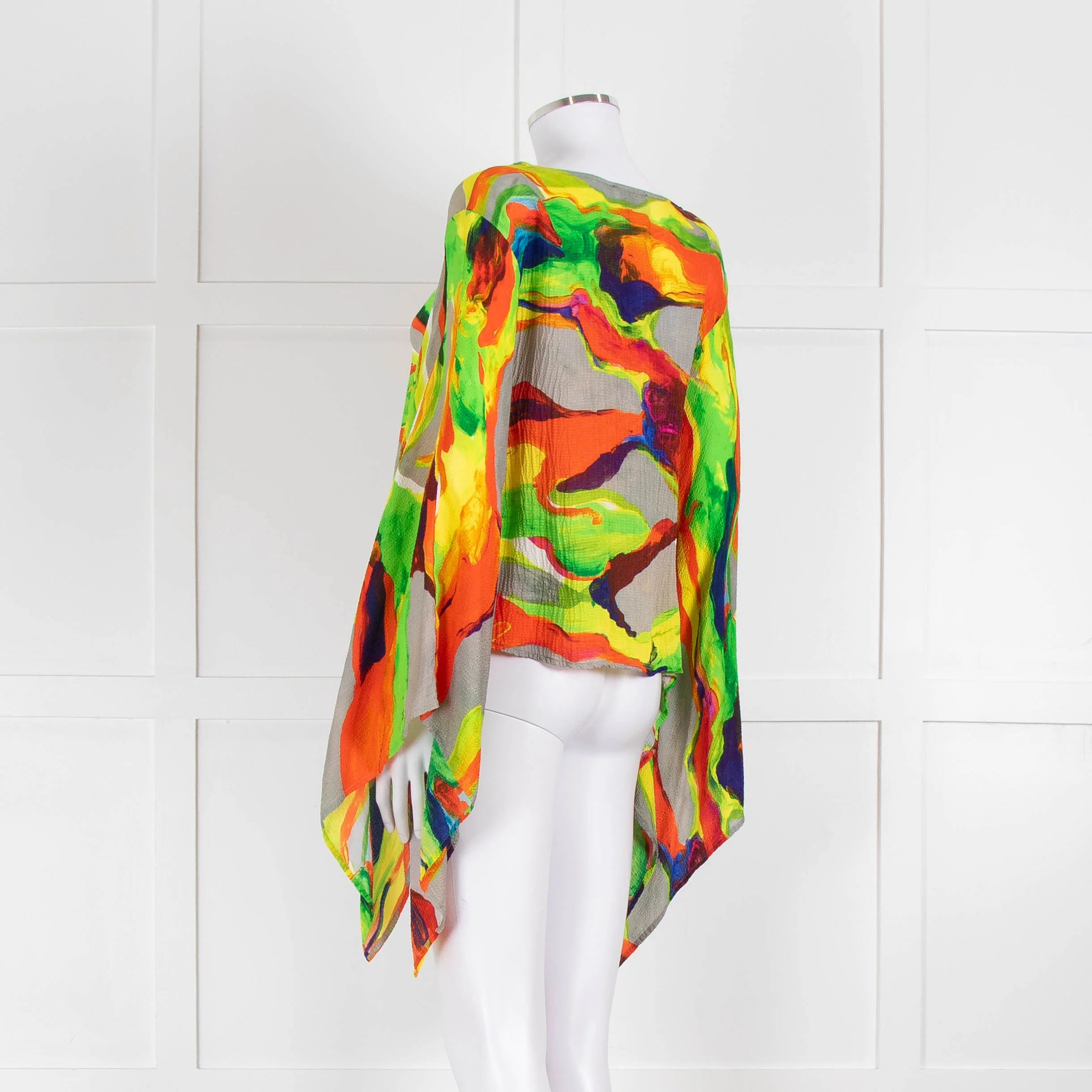 Essentiel Antwerp Neon Green Orange Abstract Print Wide Sleeve Top - Image 6