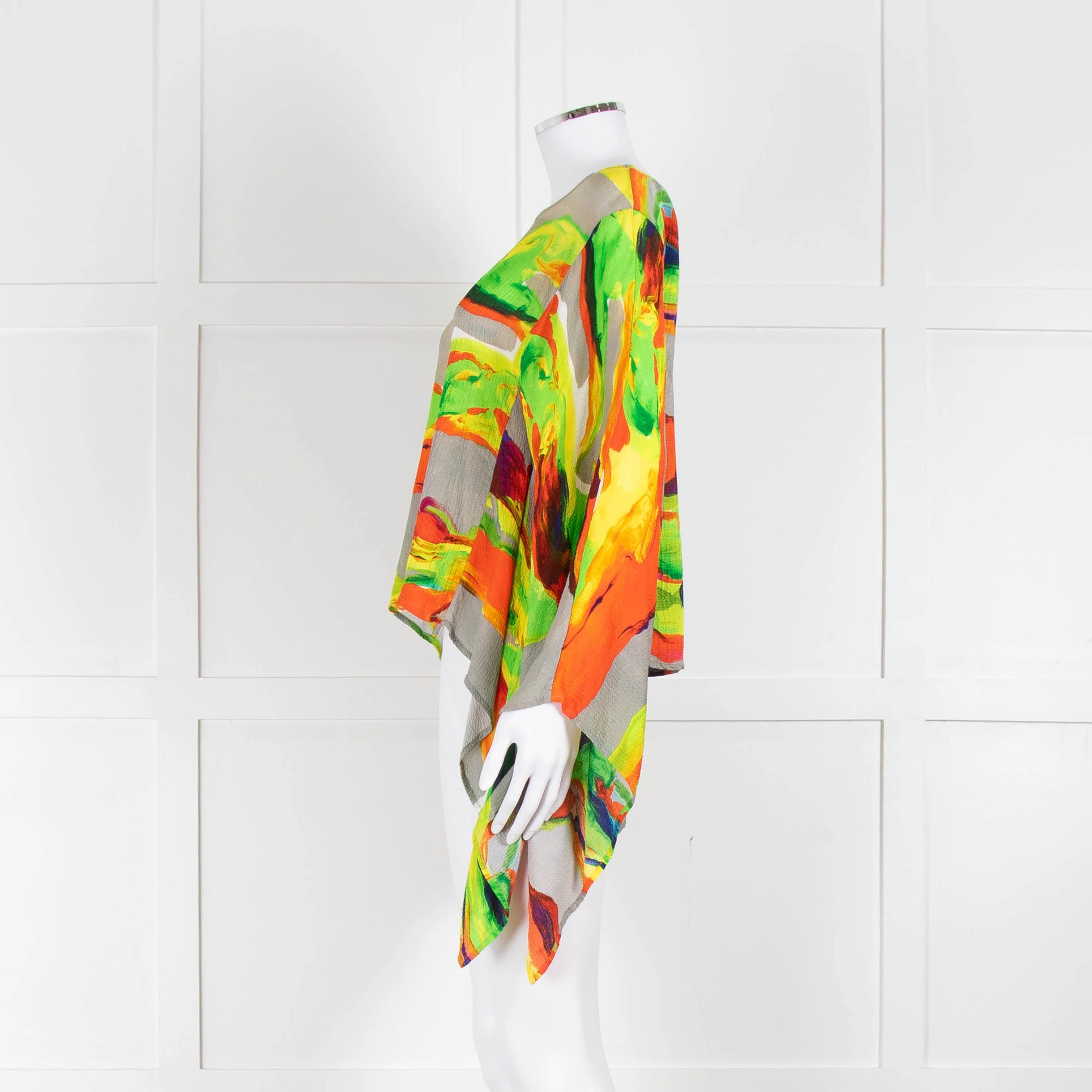 Essentiel Antwerp Neon Green Orange Abstract Print Wide Sleeve Top - Image 7