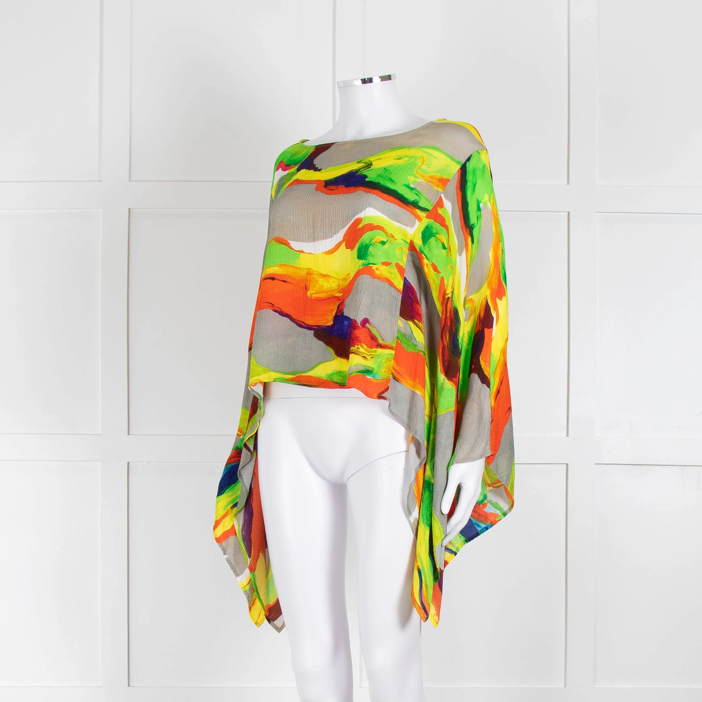 Essentiel Antwerp Neon Green Orange Abstract Print Wide Sleeve Top - Image 8