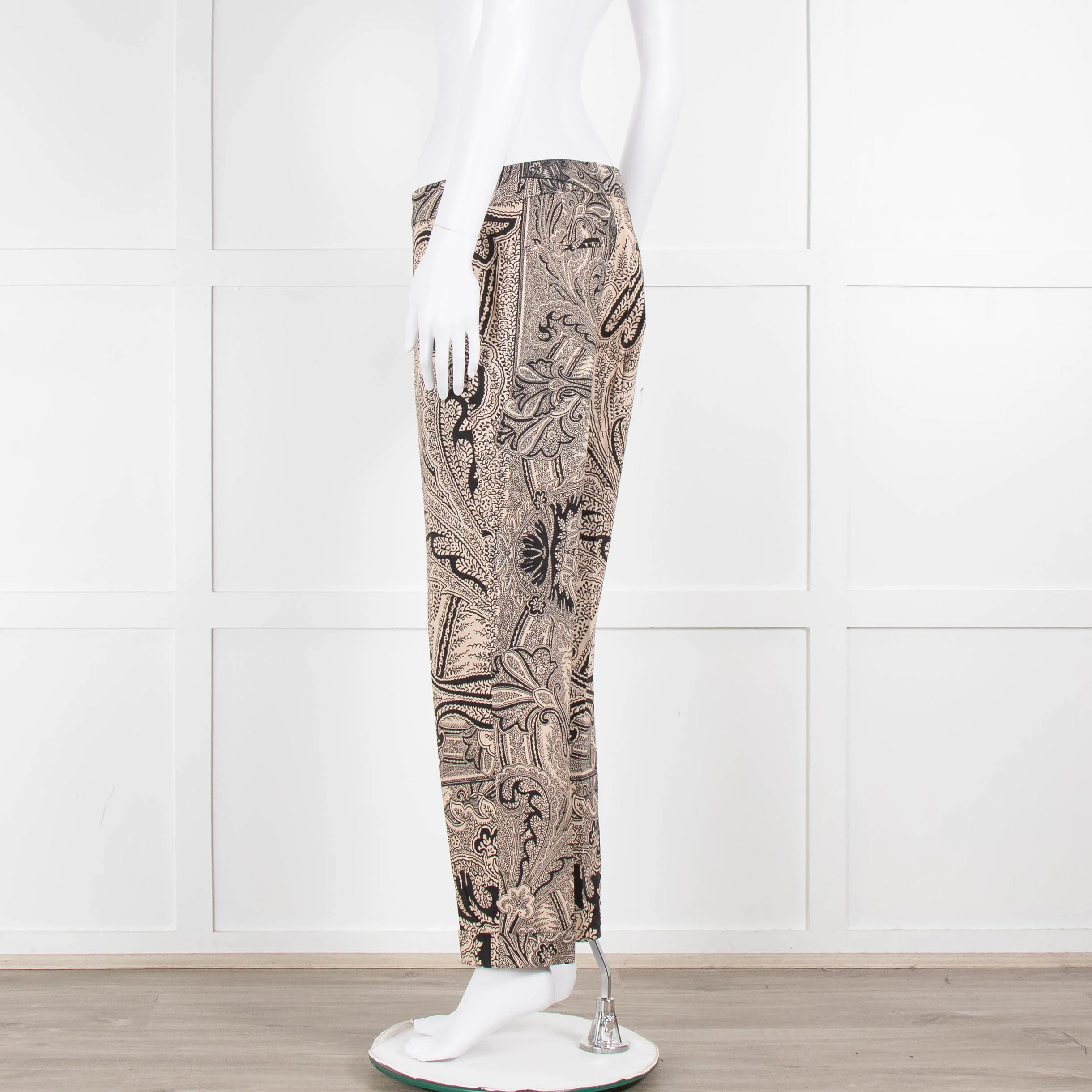 Etro Beige Black Cotton Floral Paisley Trousers - Image 6