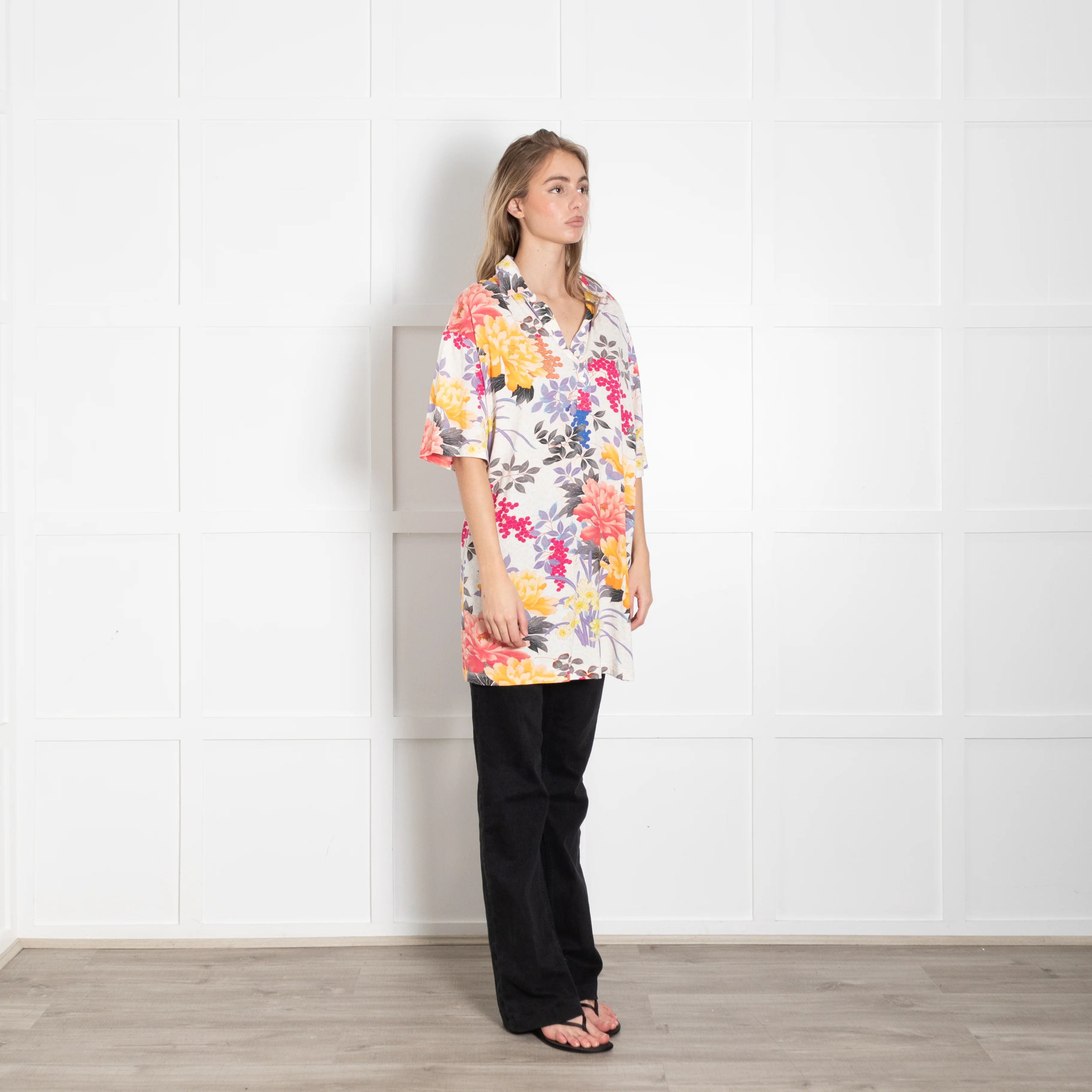 Etro Cream Multicolour Floral Short Sleeve Cotton Top - Image 7