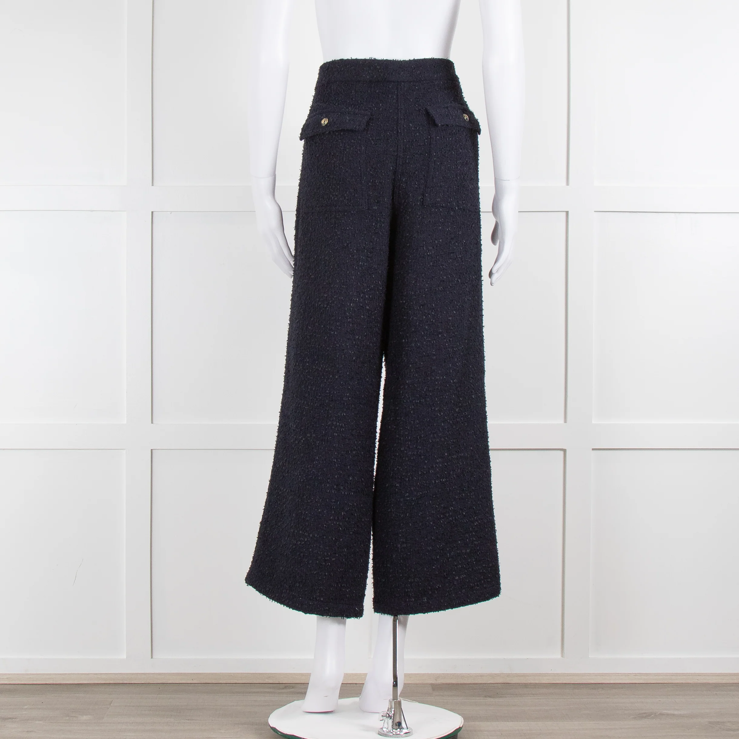 Etro Navy Boucle Trousers with Gold Button - Image 3