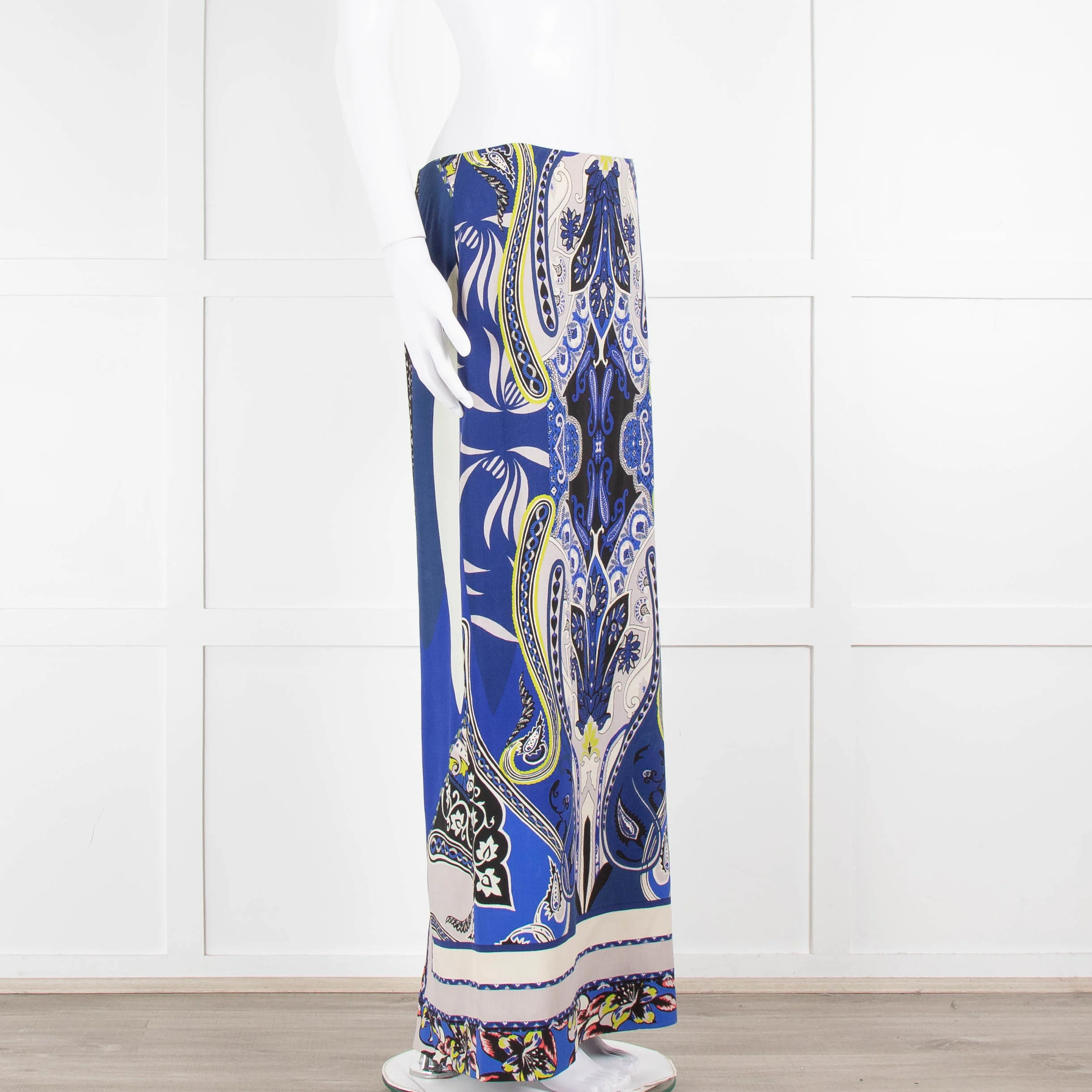 Etro Royal Blue Grey Paisley Straight Long Skirt - Image 2