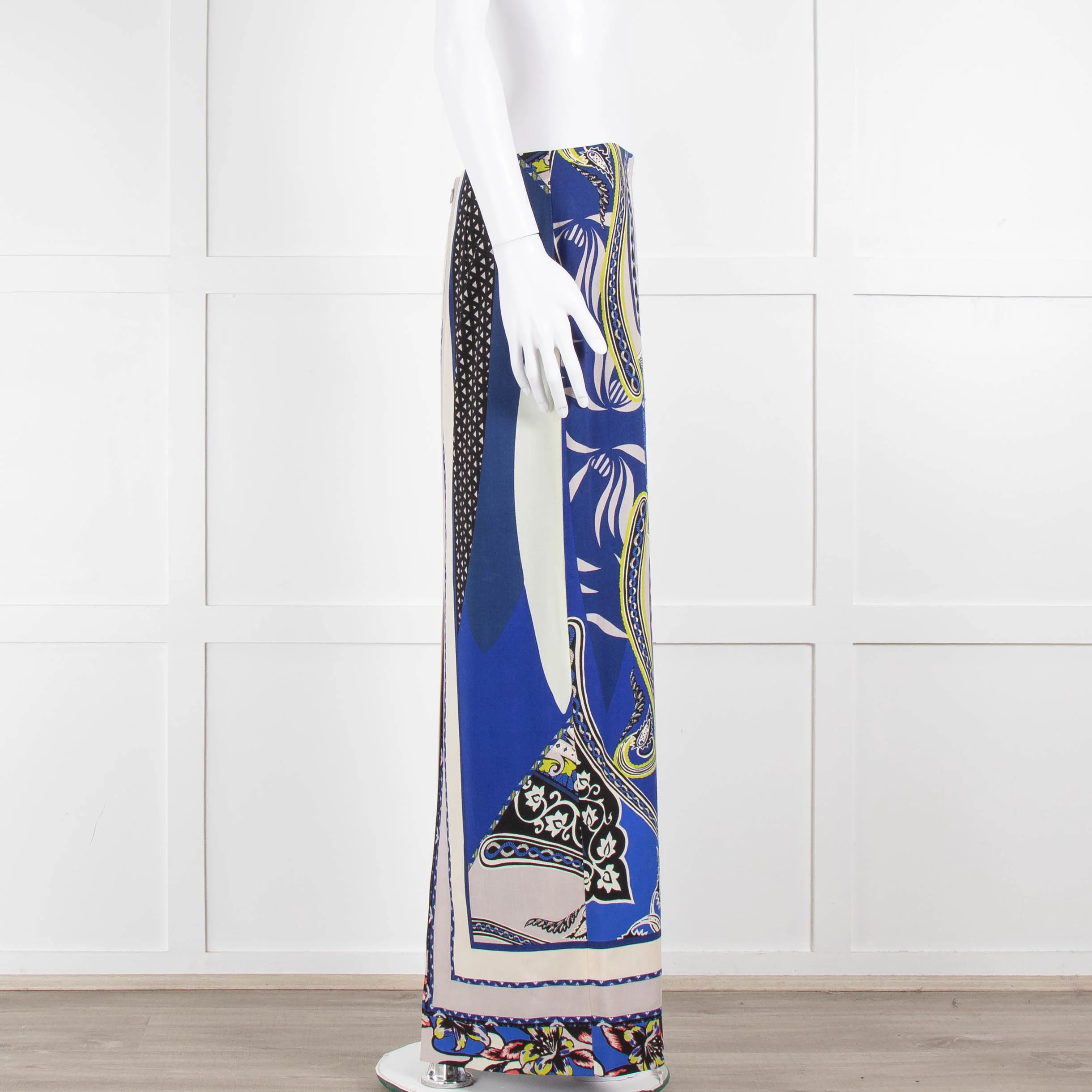 Etro Royal Blue Grey Paisley Straight Long Skirt - Image 3