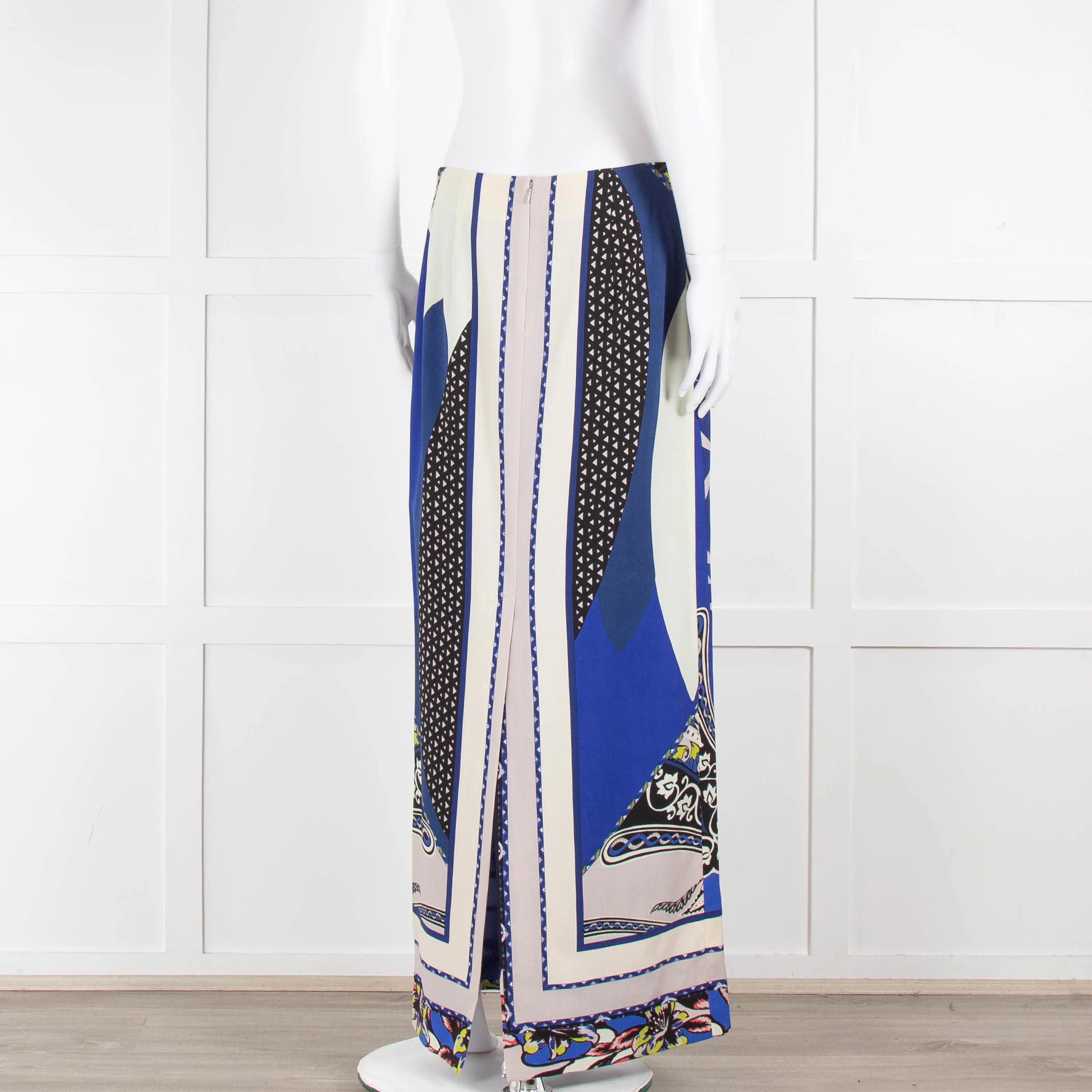 Etro Royal Blue Grey Paisley Straight Long Skirt - Image 4